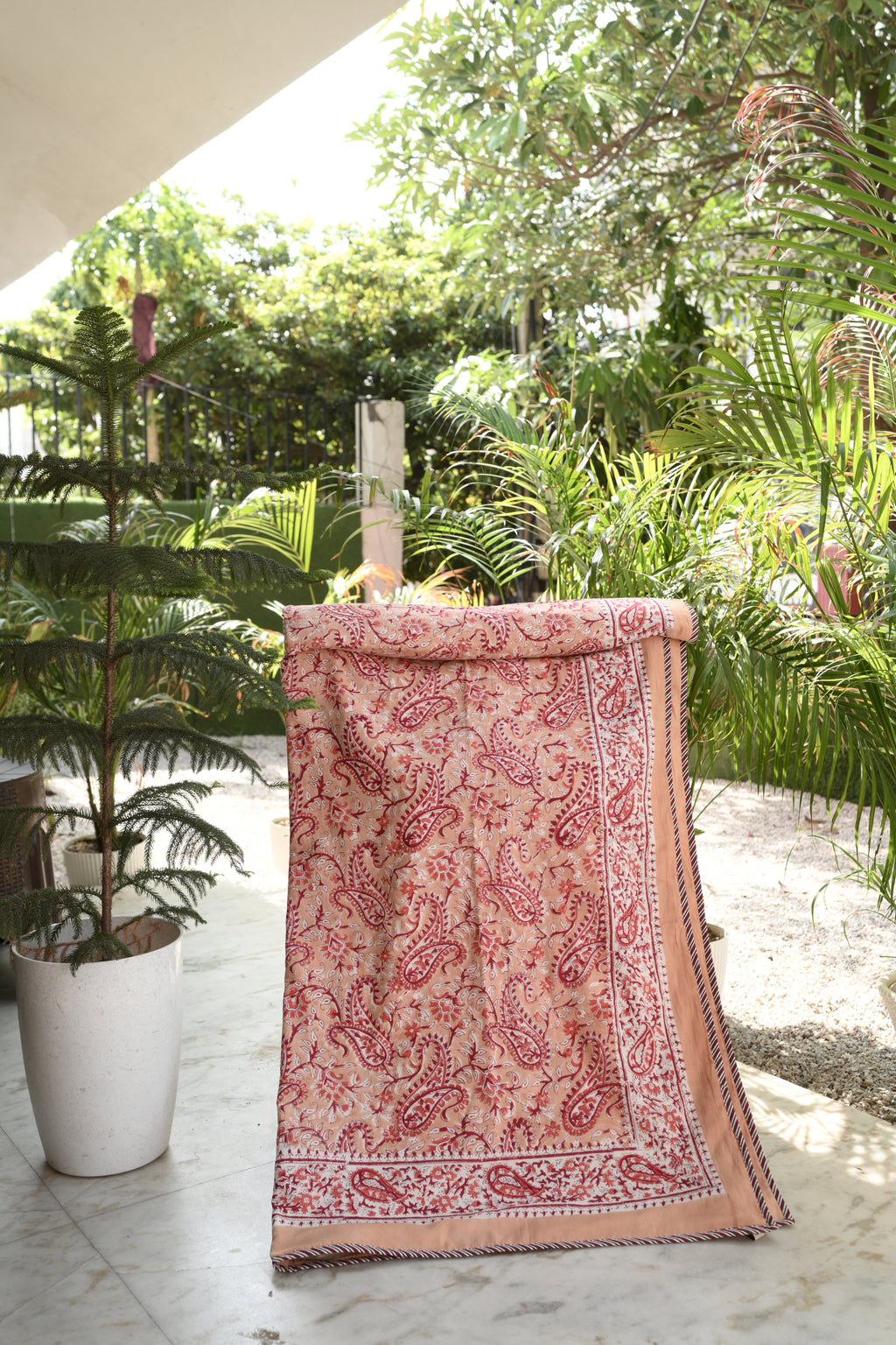 Peach Paisley Hand-Block Printed Pure Cotton Summer Dohar 60x90