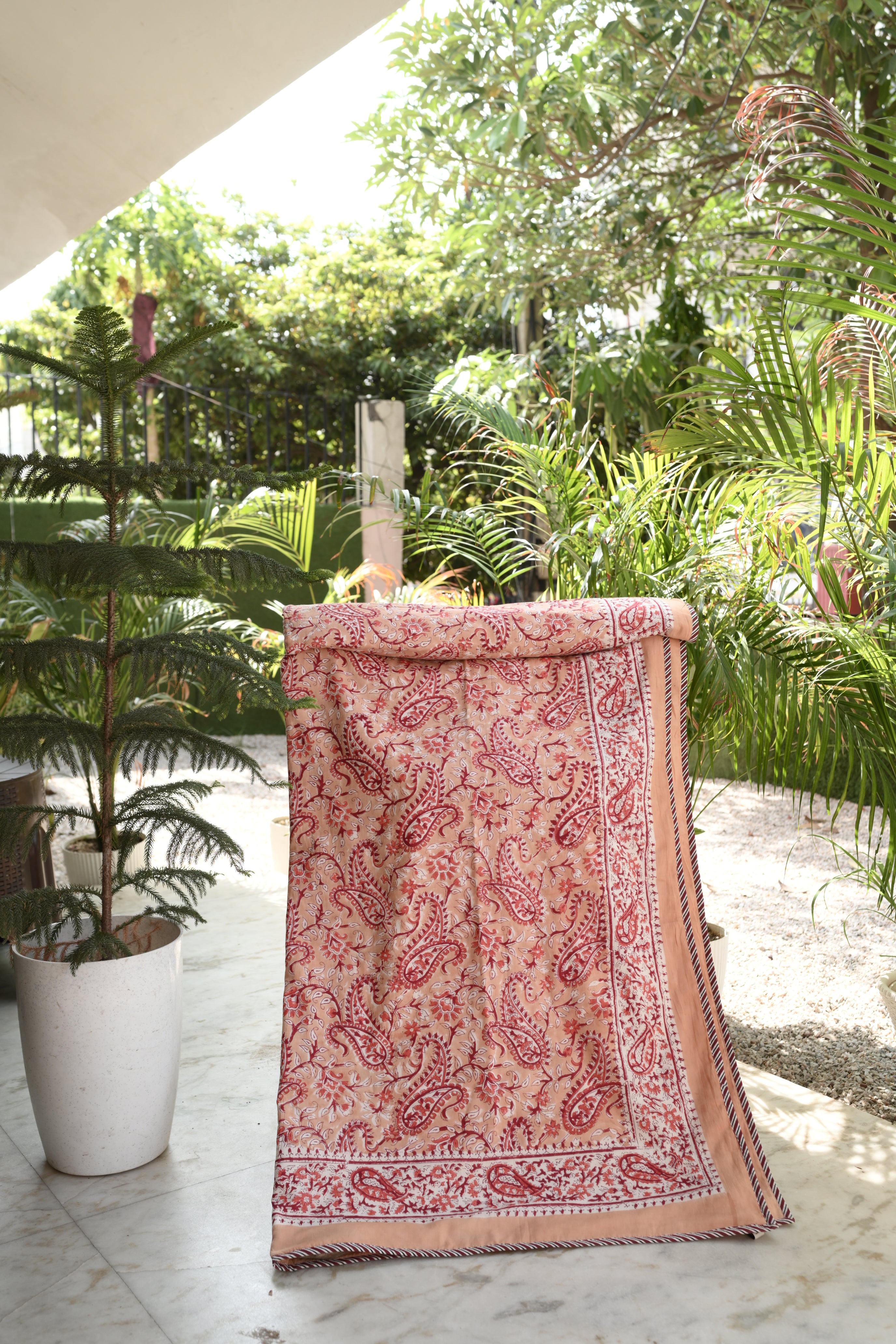 Peach Paisley Hand-Block Printed Pure Cotton Summer Dohar 60x90