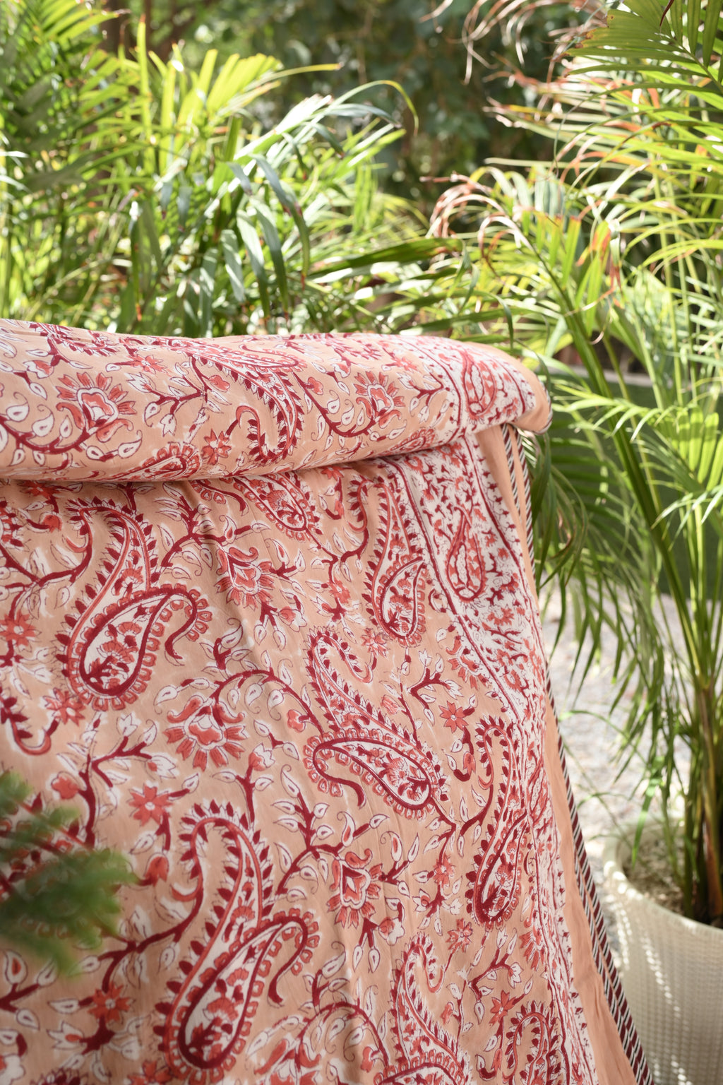 Peach Paisley Hand-Block Printed Pure Cotton Summer Dohar 60x90