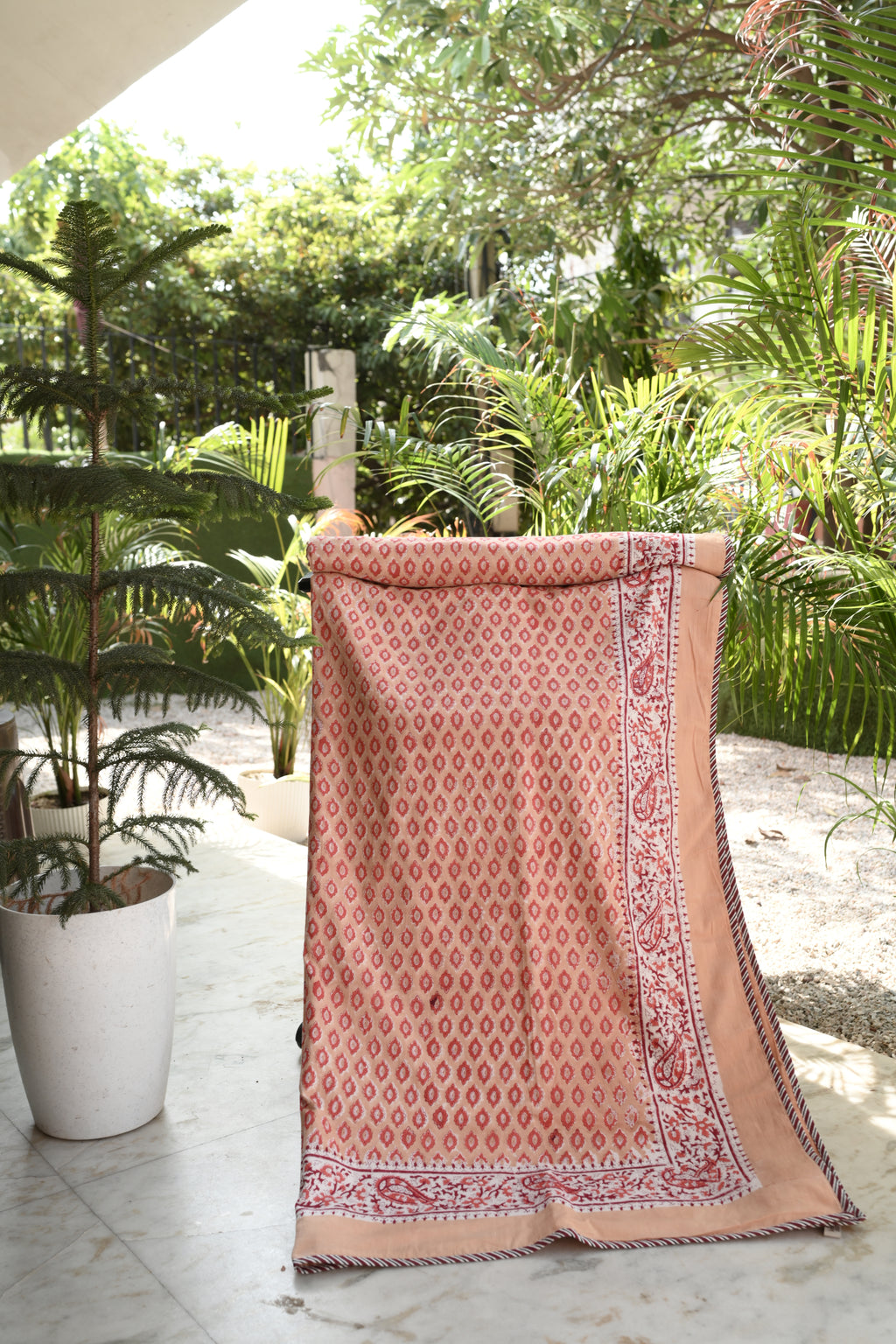 Peach Paisley Hand-Block Printed Pure Cotton Summer Dohar 60x90