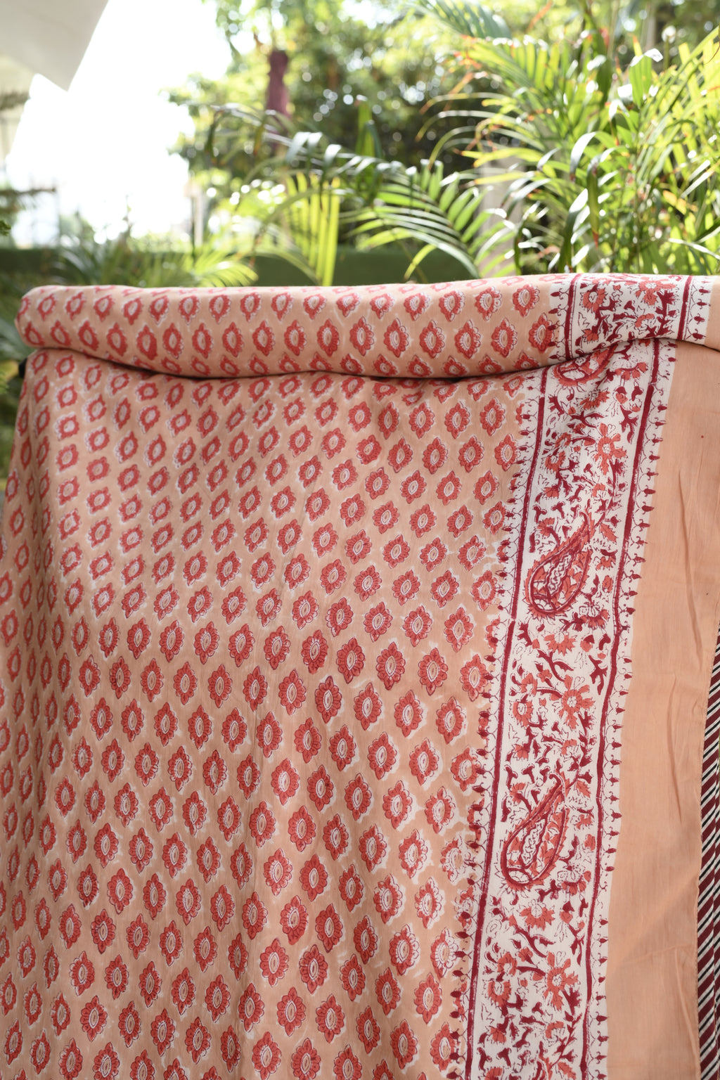 Peach Paisley Hand-Block Printed Pure Cotton Summer Dohar 60x90