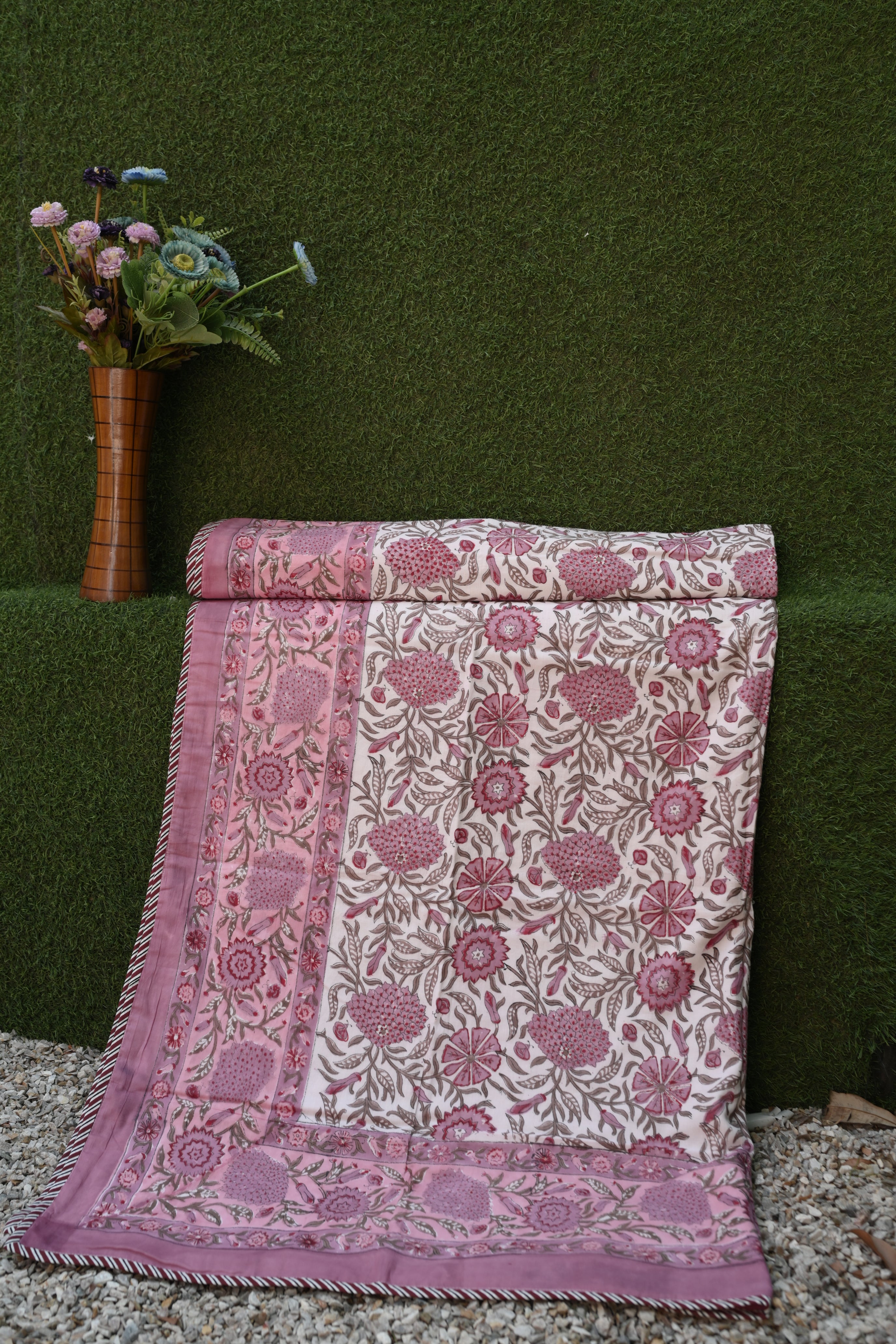 Rose Garden Hand-Block Printed Pure Cotton Summer Dohar 60x90