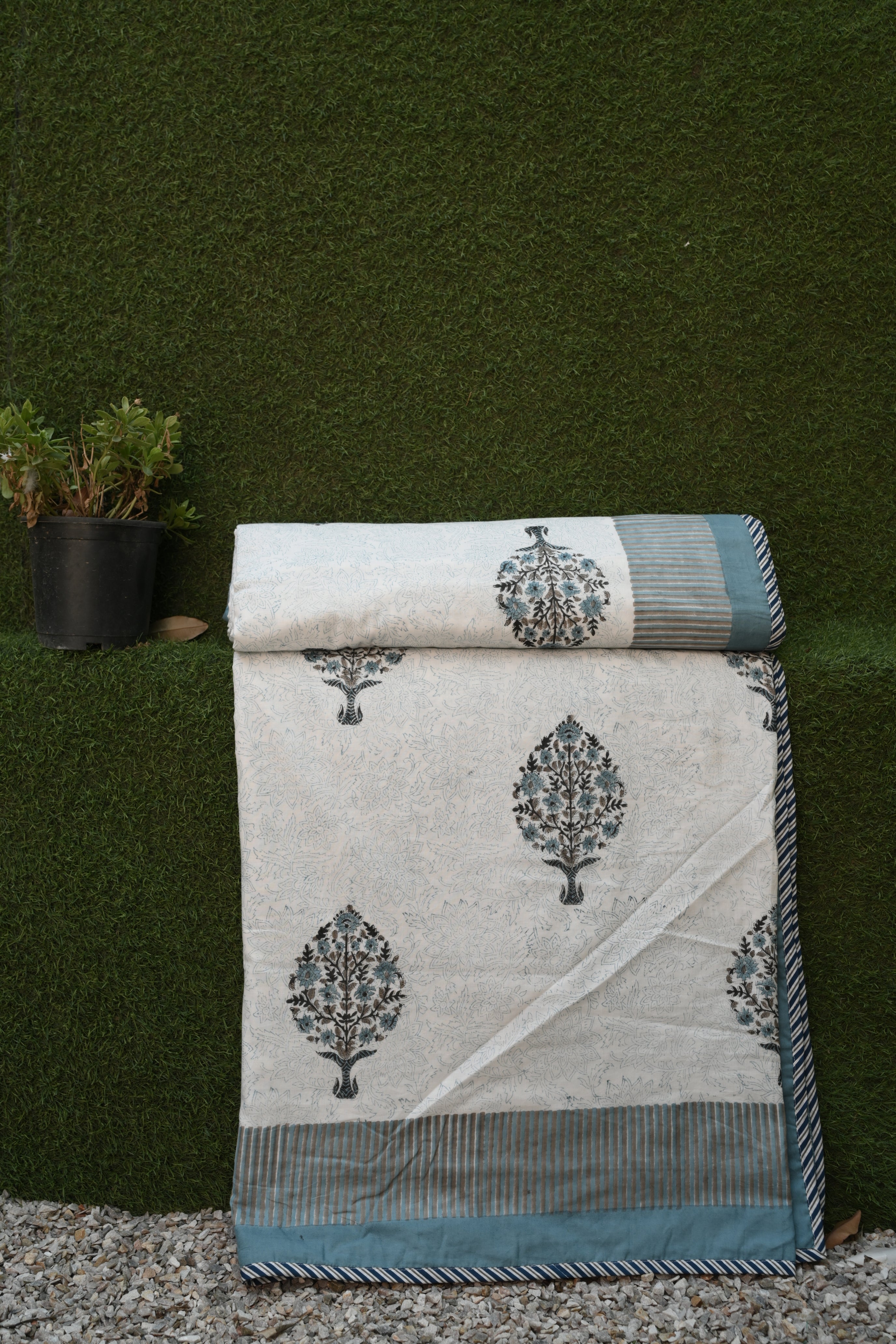 Ocean Bloom Hand-Block Printed Pure Cotton Summer Dohar 90x108