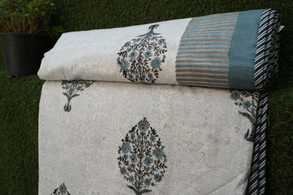Ocean Bloom Hand-Block Printed Pure Cotton Summer Dohar 90x108