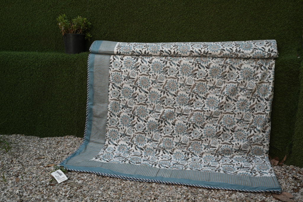 Ocean Bloom Hand-Block Printed Pure Cotton Summer Dohar 90x108