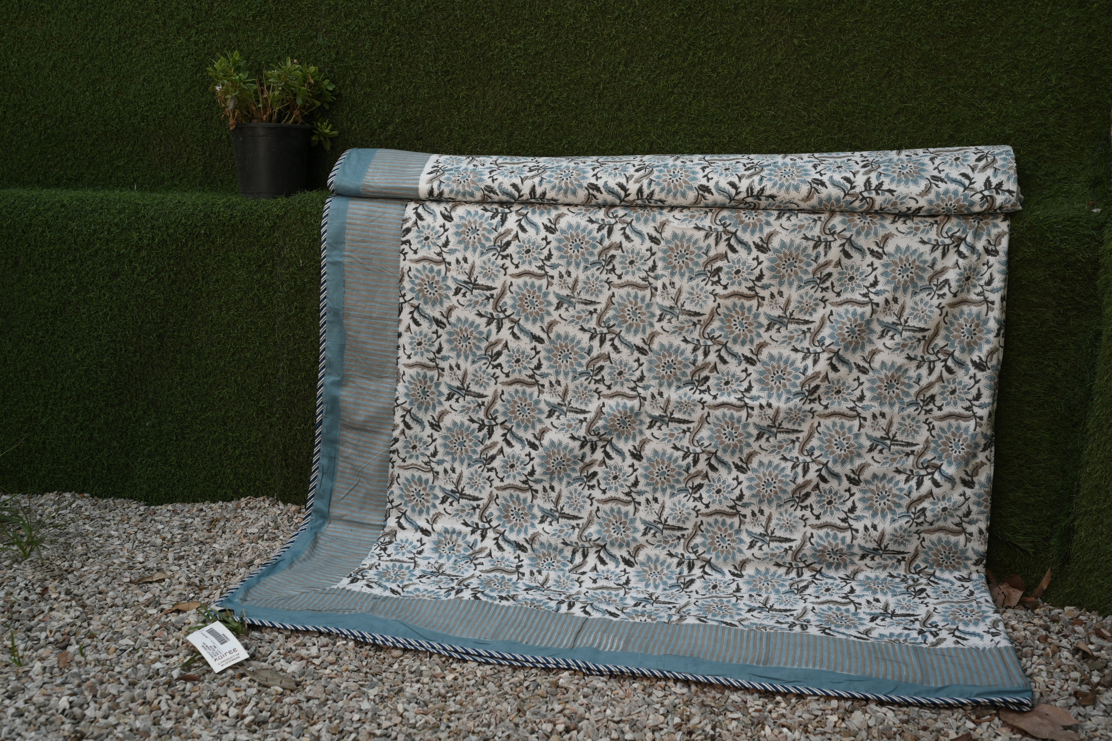 Ocean Bloom Hand-Block Printed Pure Cotton Summer Dohar 90x108