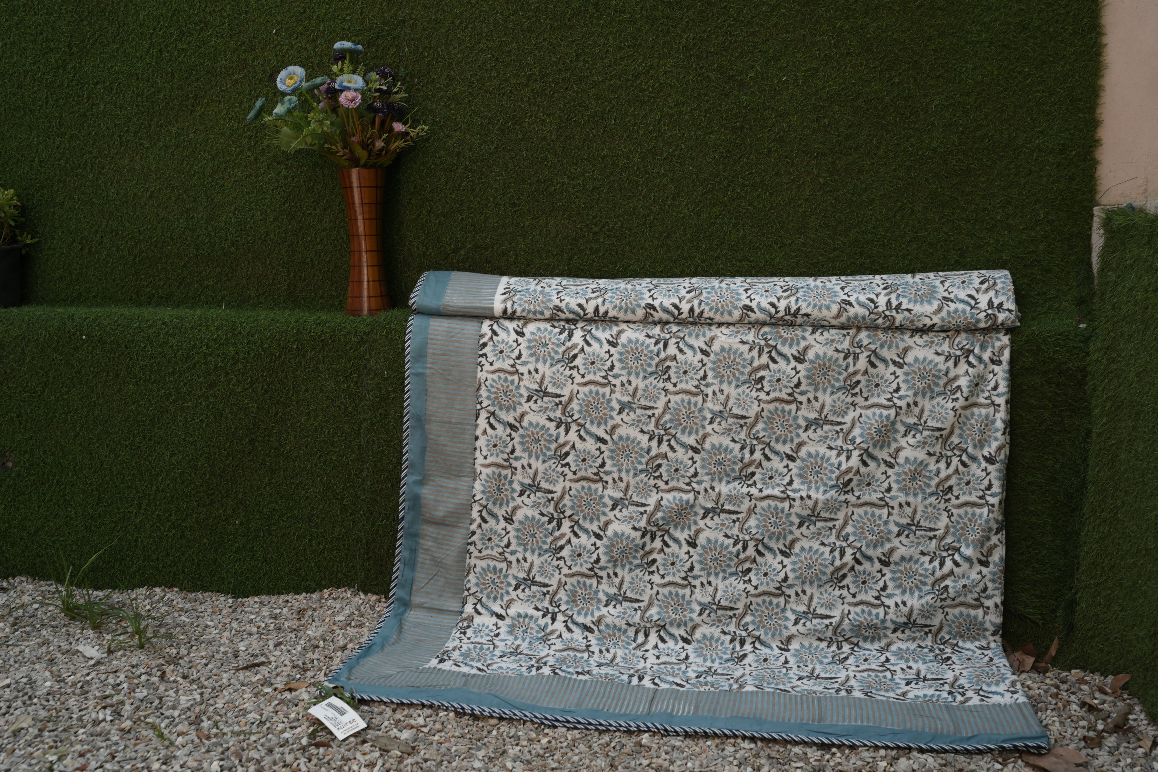 Ocean Bloom Hand-Block Printed Pure Cotton Summer Dohar 90x108