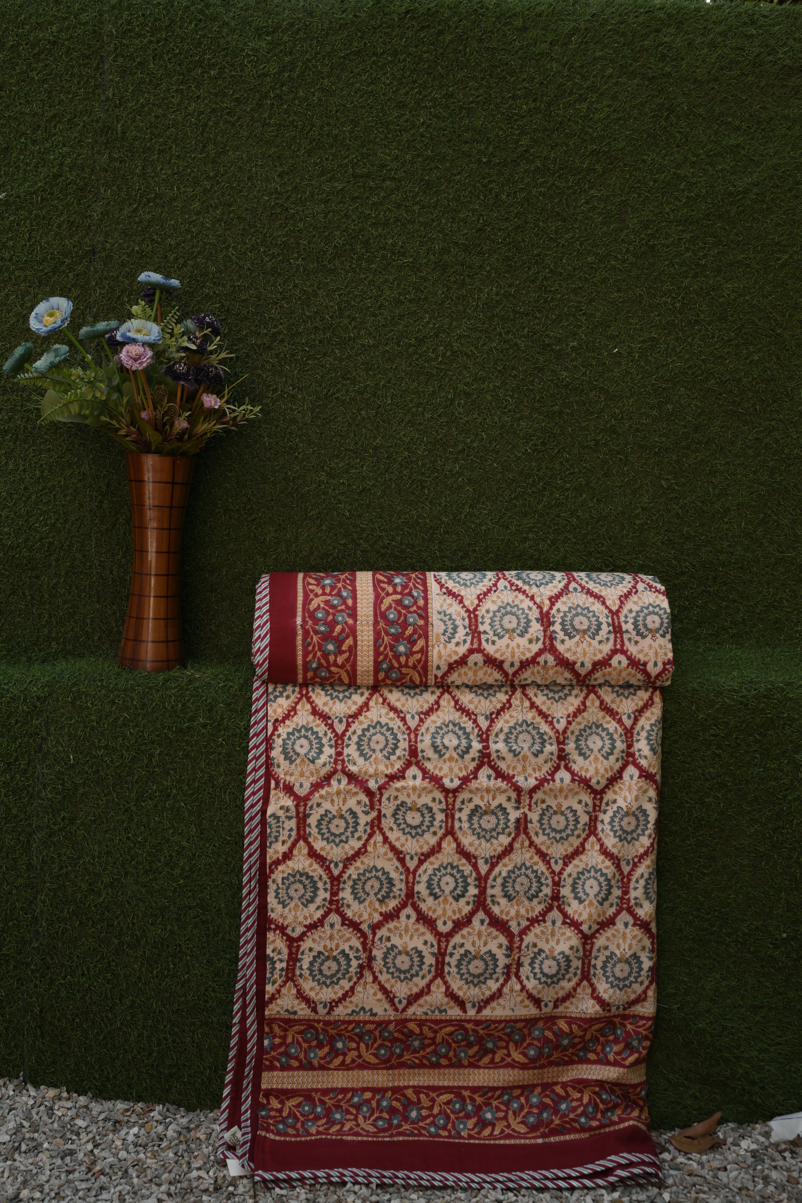 Royal Maroon Floral Hand-Block Printed Pure Cotton Summer Dohar 90x108