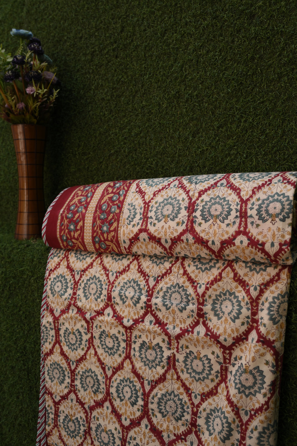 Royal Maroon Floral Hand-Block Printed Pure Cotton Summer Dohar 90x108