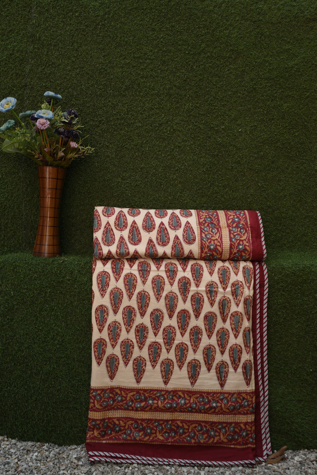 Royal Maroon Floral Hand-Block Printed Pure Cotton Summer Dohar 90x108