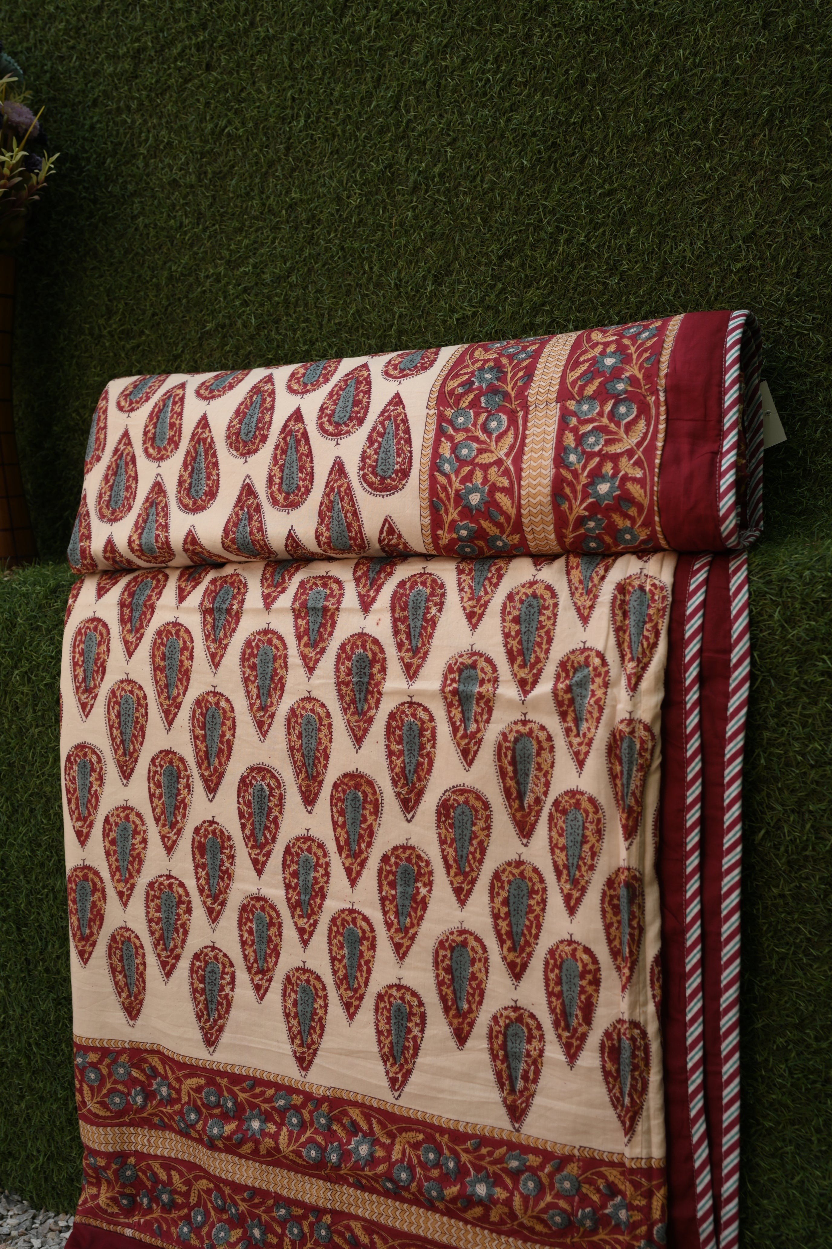 Royal Maroon Floral Hand-Block Printed Pure Cotton Summer Dohar 90x108