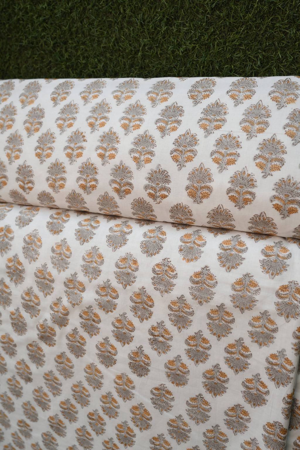 Charcoal Grey & Ochre Hand-Block Printed Pure Cotton Summer Dohar 90x108