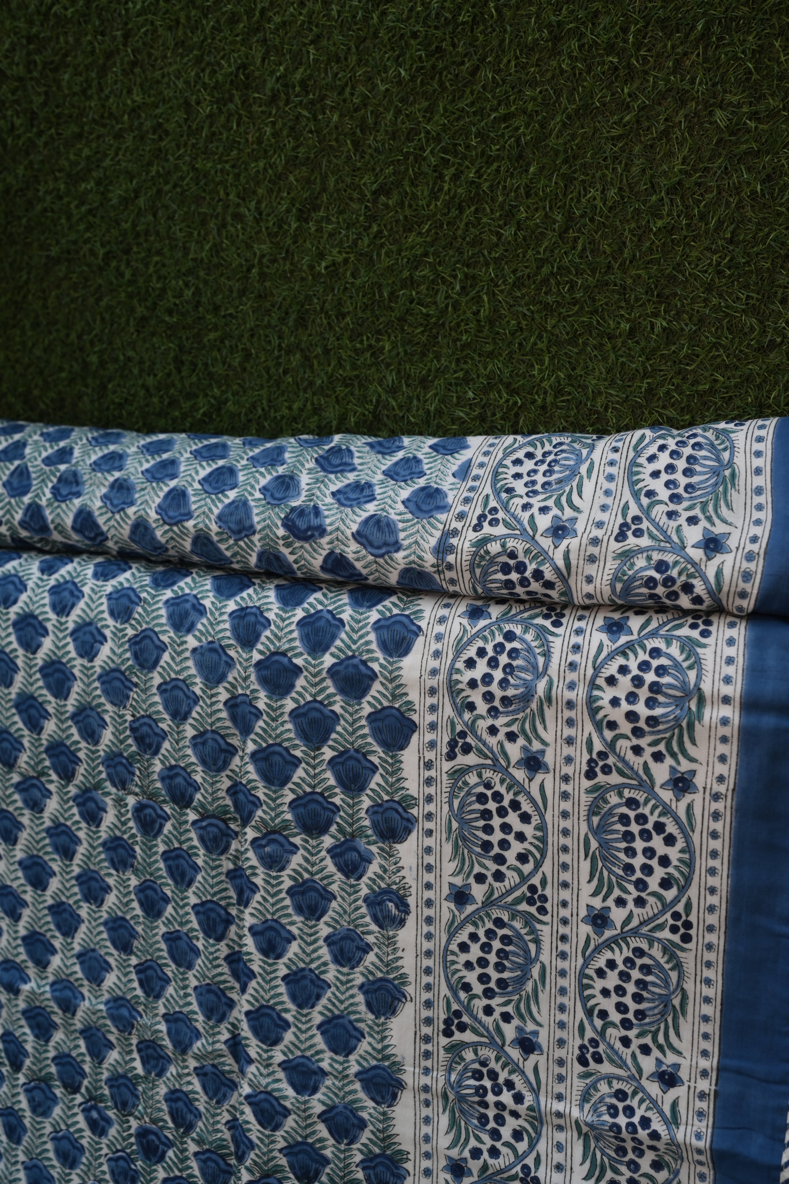 Indigo Ocean Floral Hand-Block Printed Pure Cotton Summer Dohar 60x90