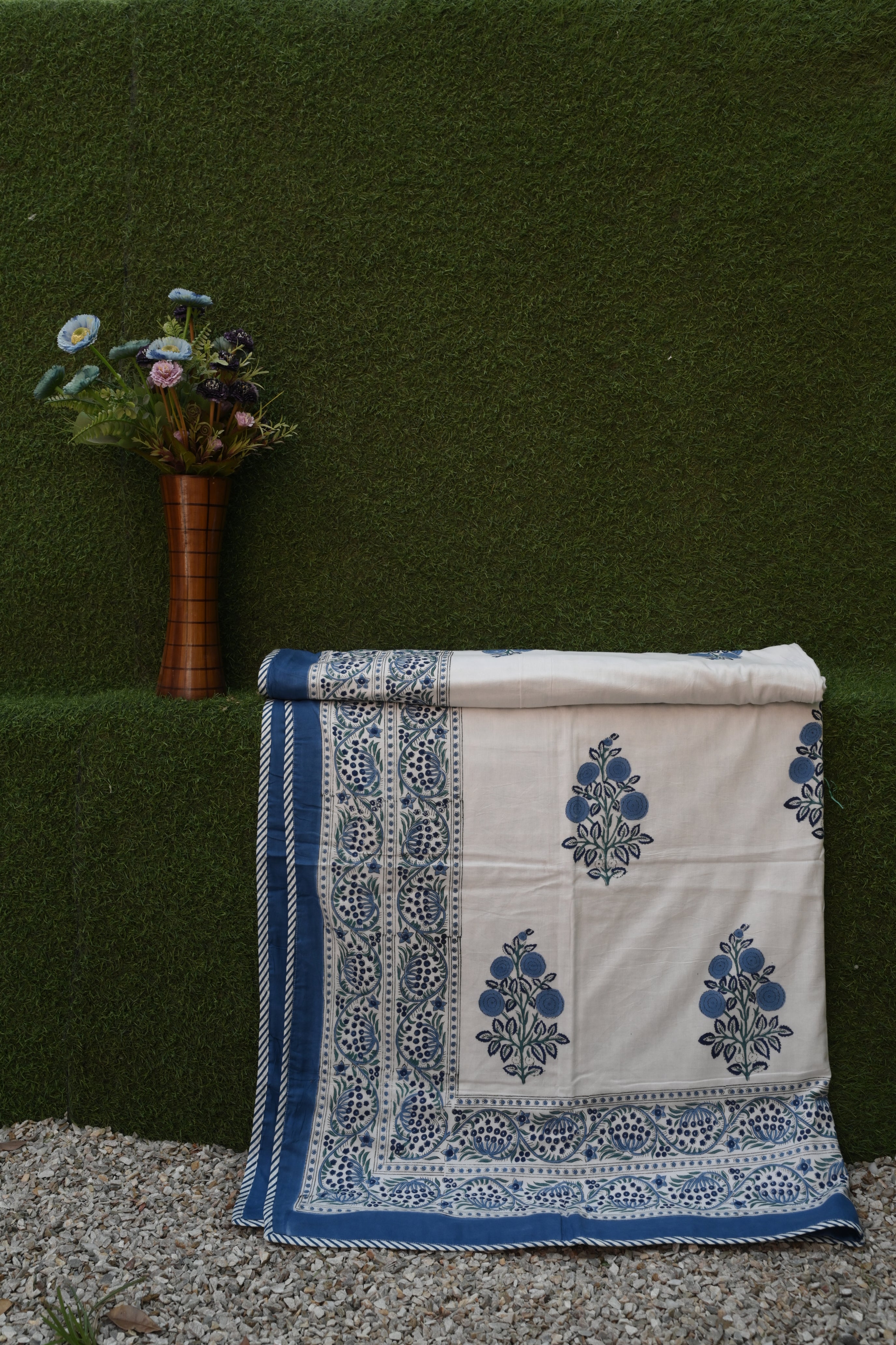 Indigo Ocean Floral Hand-Block Printed Pure Cotton Summer Dohar 60x90