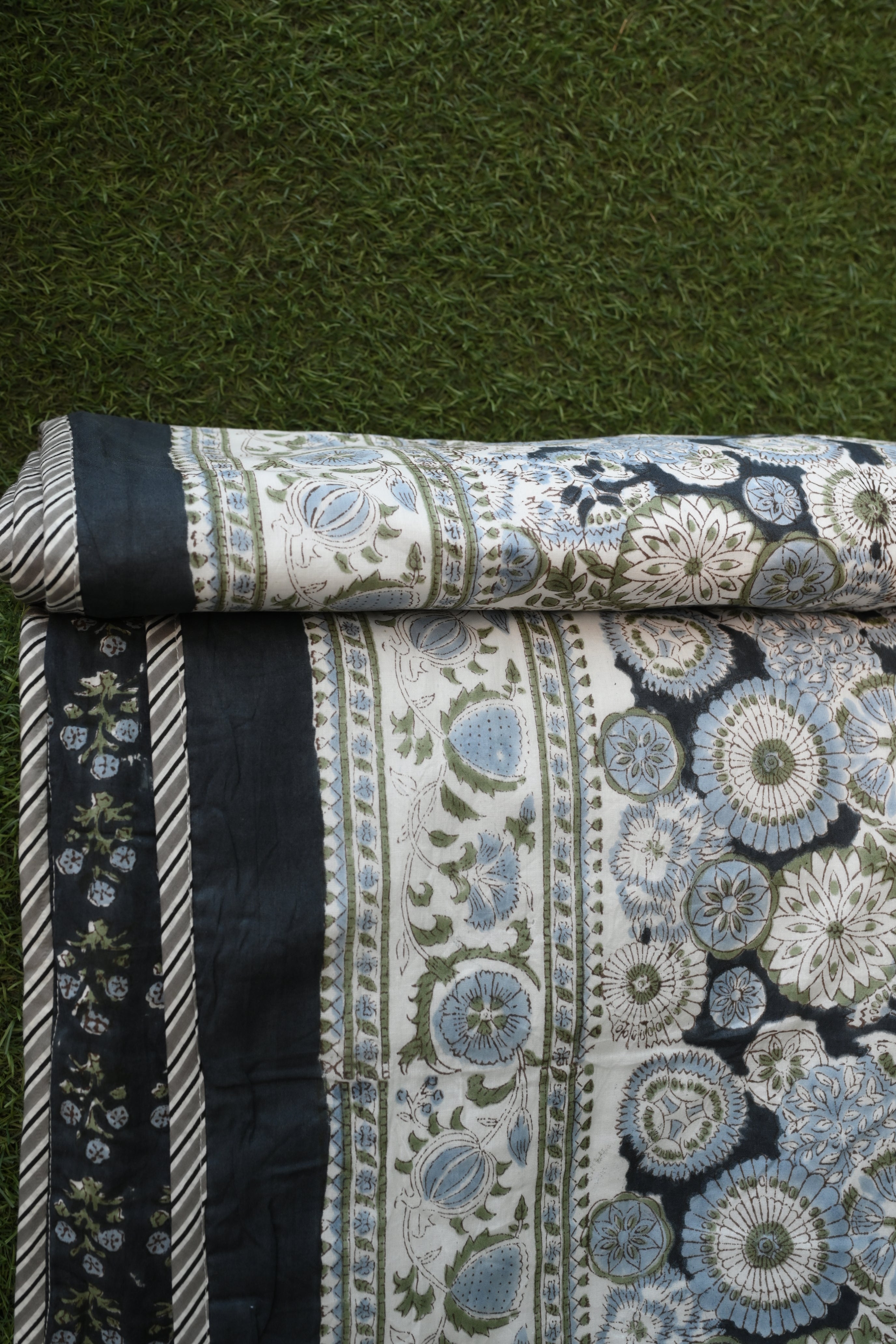 Midnight Floral Medallion Hand-Block Printed Pure Cotton Summer Dohar 60x90