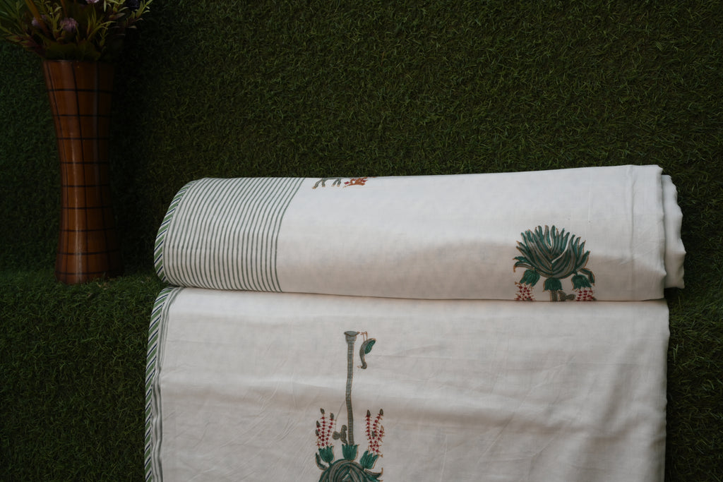 Oasis Palm Hand-Block Printed Pure Cotton Summer Dohar 90x108