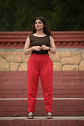 Classic Crimson Red Pleated Cotton Trousers