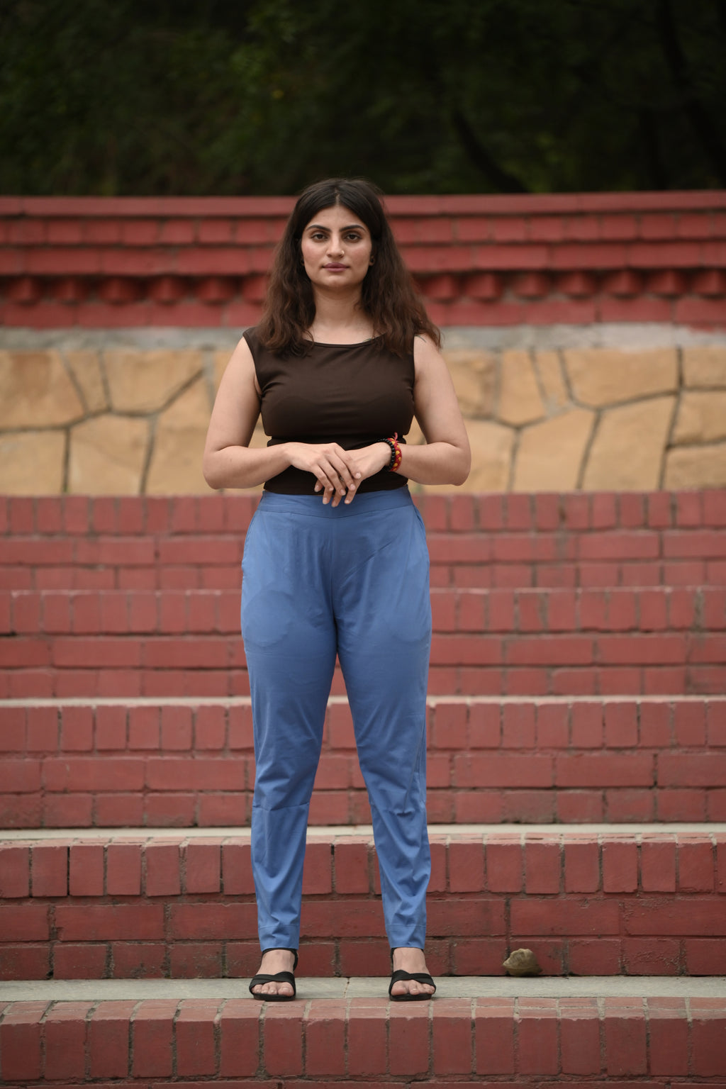 Slate Blue Tailored Pure Cotton Trousers