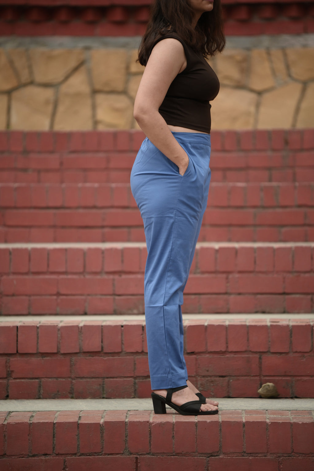 Slate Blue Tailored Pure Cotton Trousers