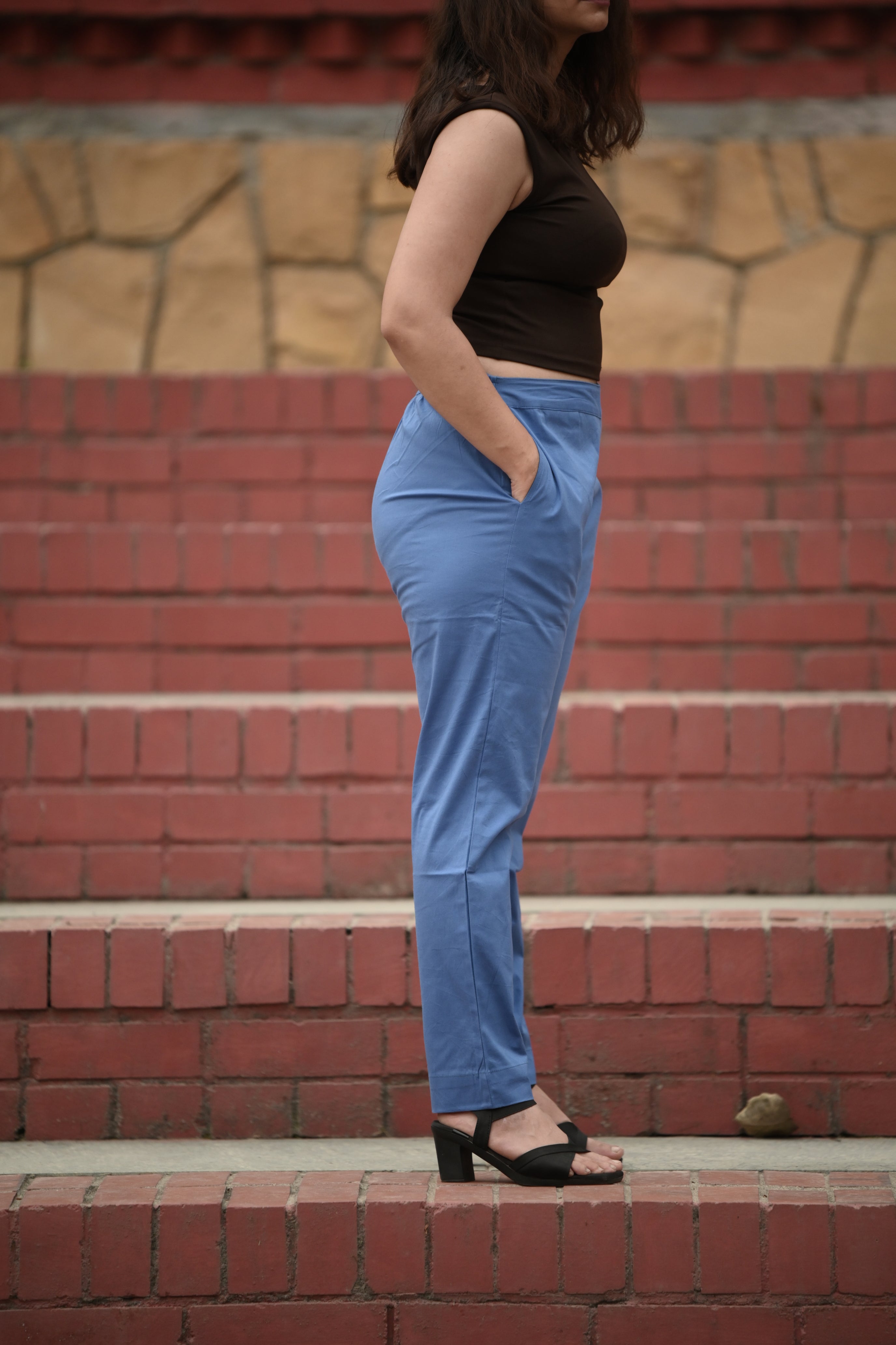 Slate Blue Tailored Pure Cotton Trousers