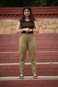 Muted Olive Tailored Pure Cotton Trousers