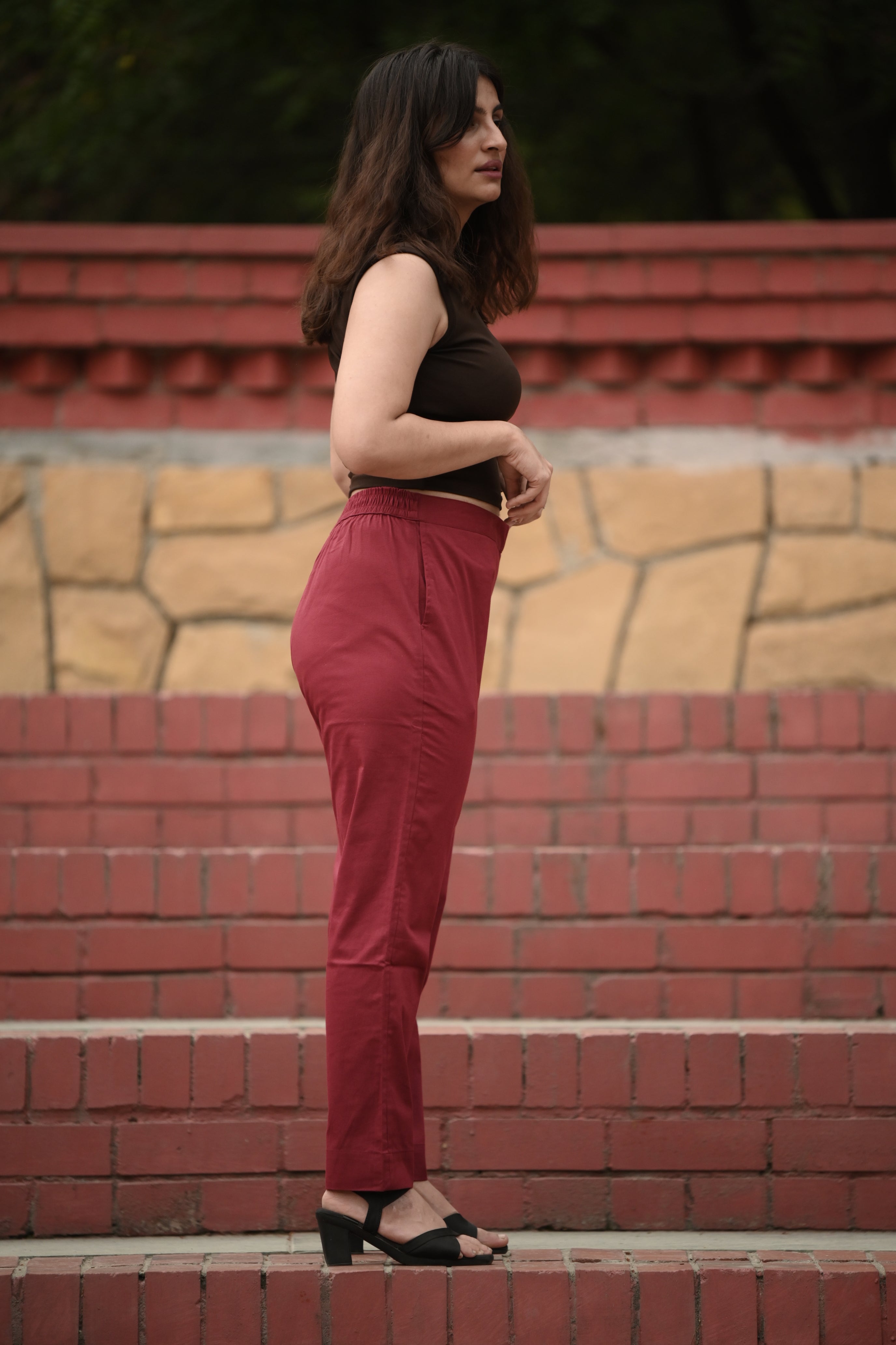 Deep Maroon Tailored Pure Cotton Trousers
