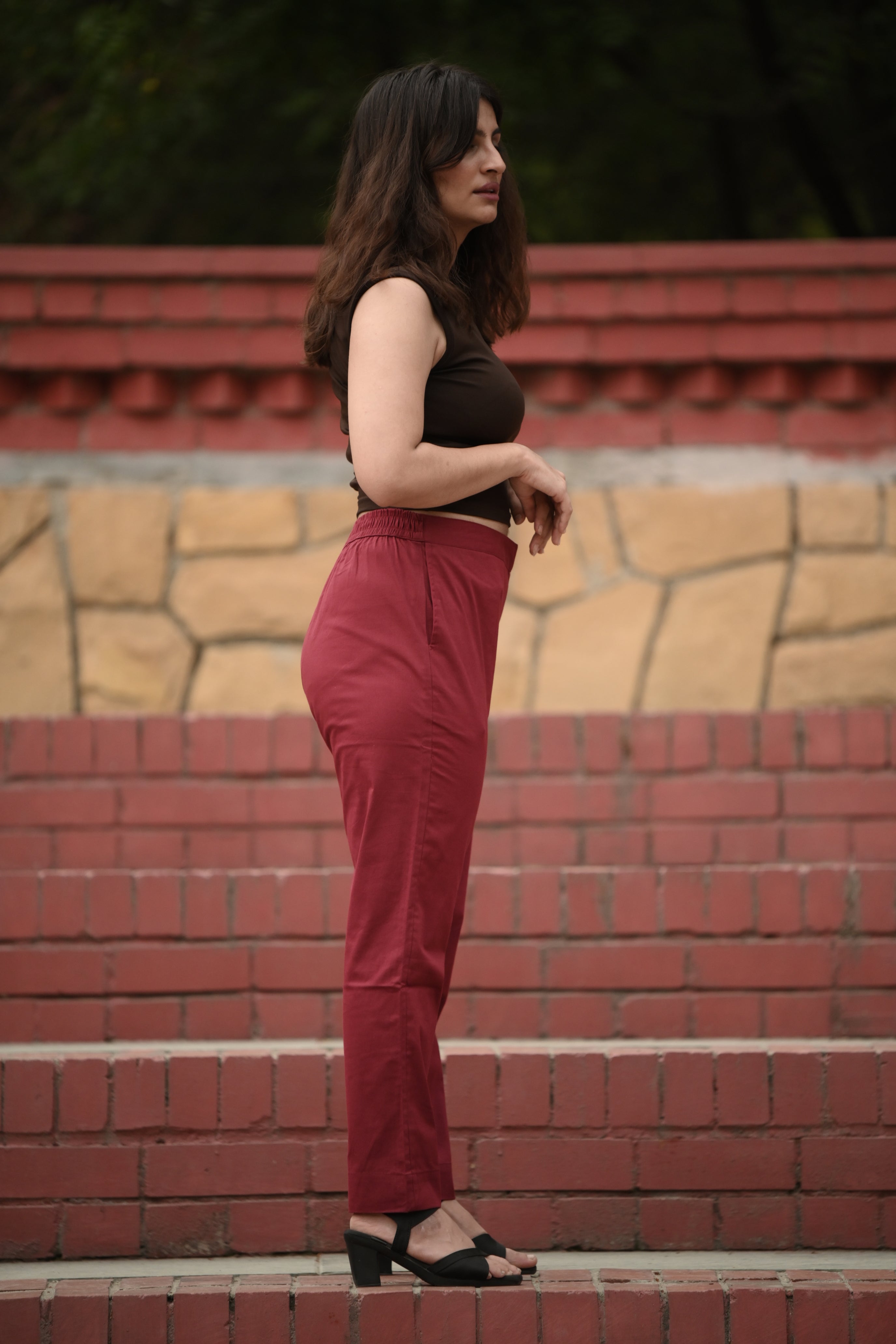 Deep Maroon Tailored Pure Cotton Trousers