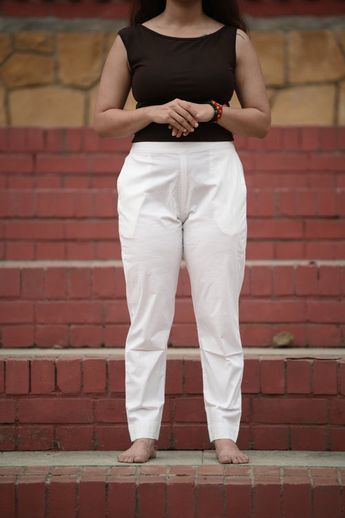Classic White Tailored Pure Cotton Trousers