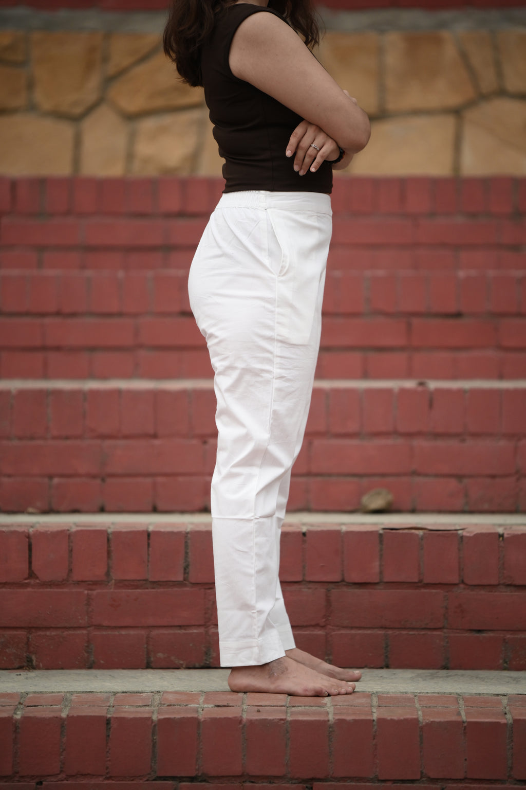 Classic White Tailored Pure Cotton Trousers
