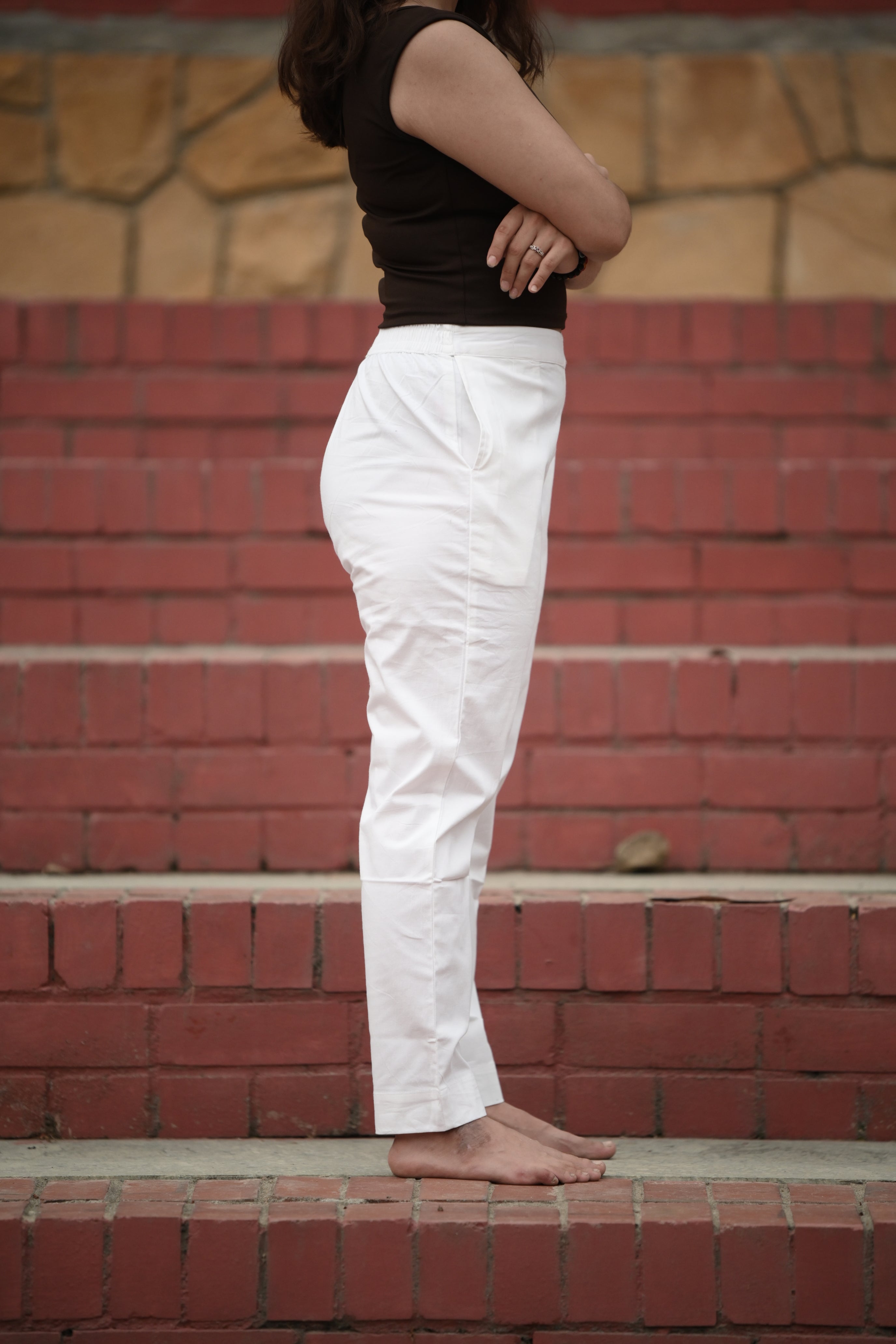 Classic White Tailored Pure Cotton Trousers