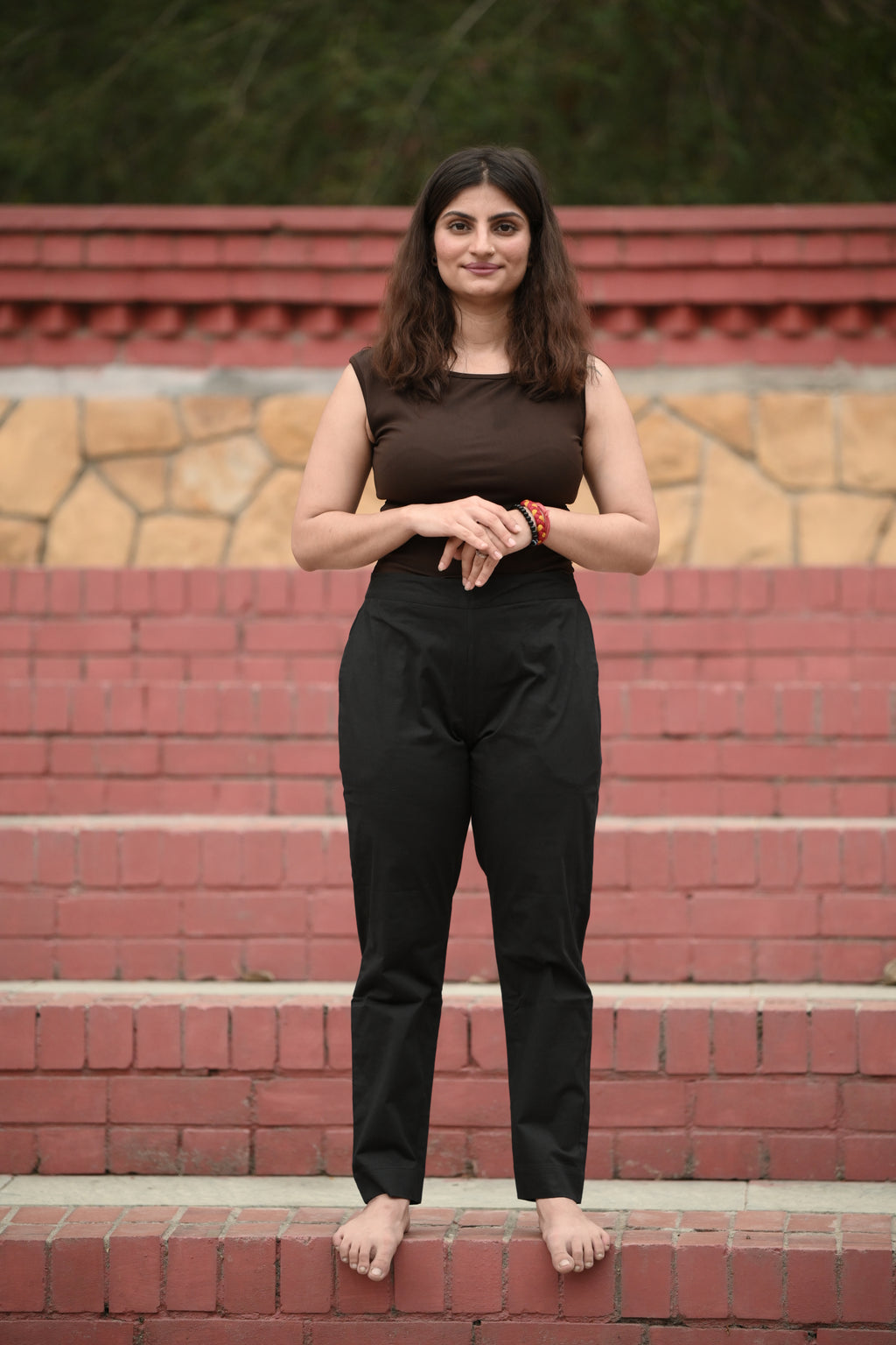 Black Tailored Pure Cotton Trousers with Pockets