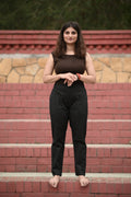 Black Tailored Pure Cotton Trousers with Pockets