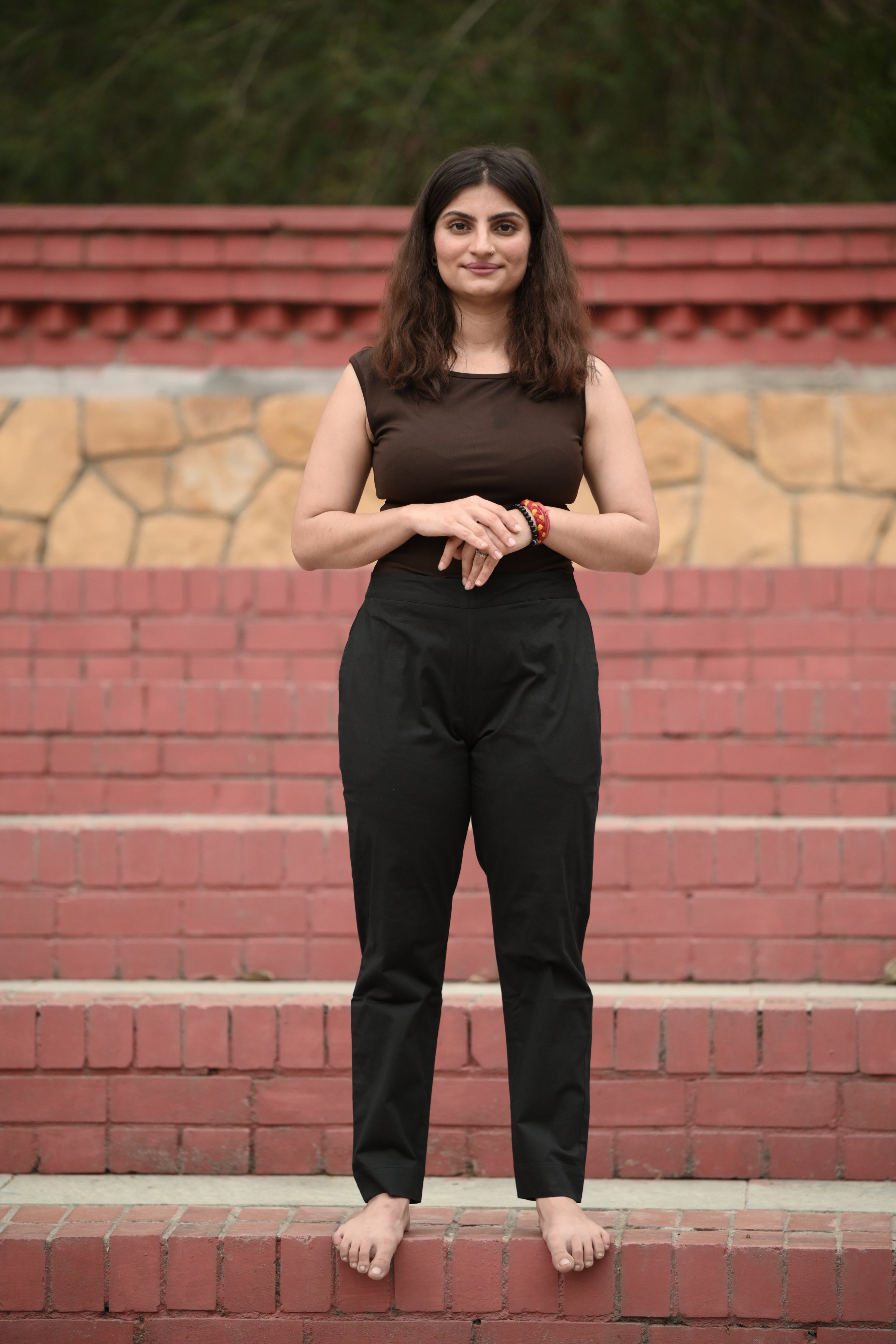 Black Tailored Pure Cotton Trousers with Pockets