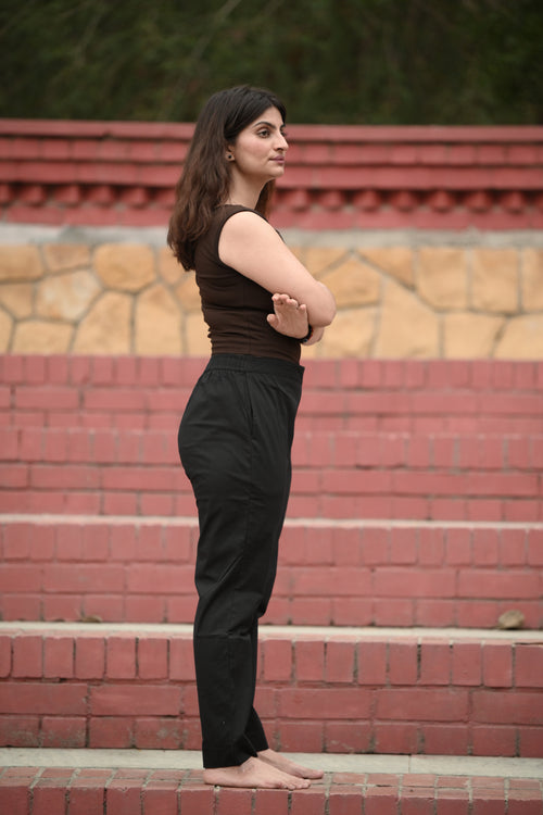 Black Tailored Pure Cotton Trousers with Pockets