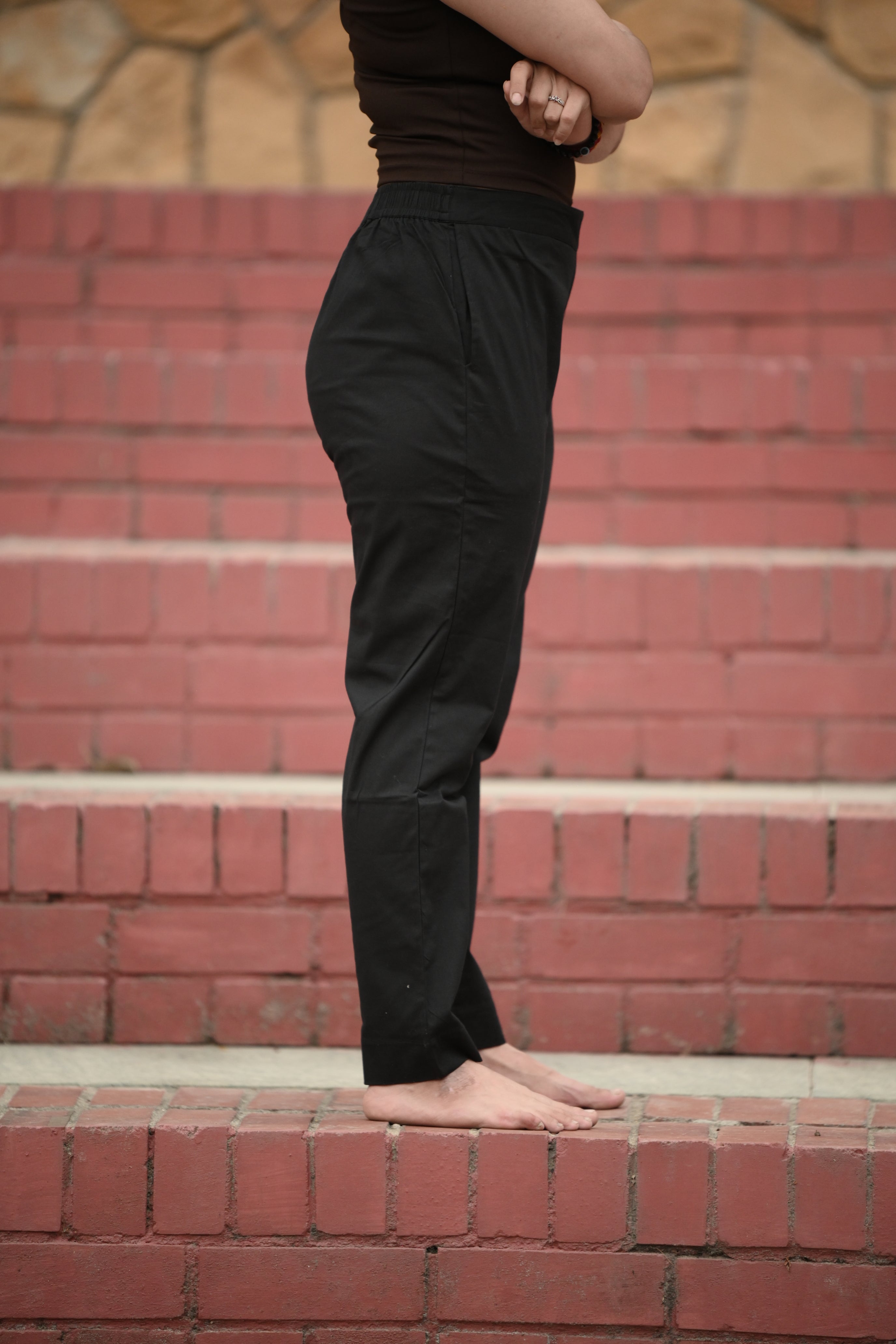 Black Tailored Pure Cotton Trousers with Pockets