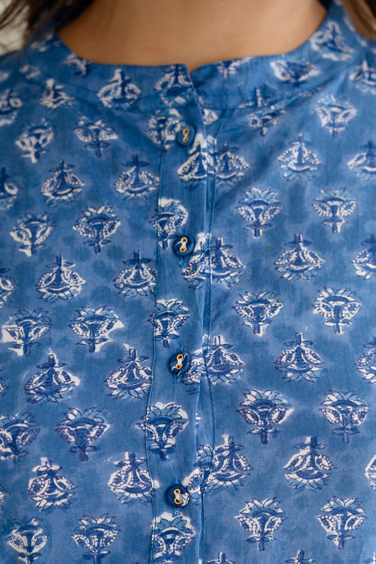 Royal Indigo Floral Hand-Block Printed Pure Cotton Kurta Set