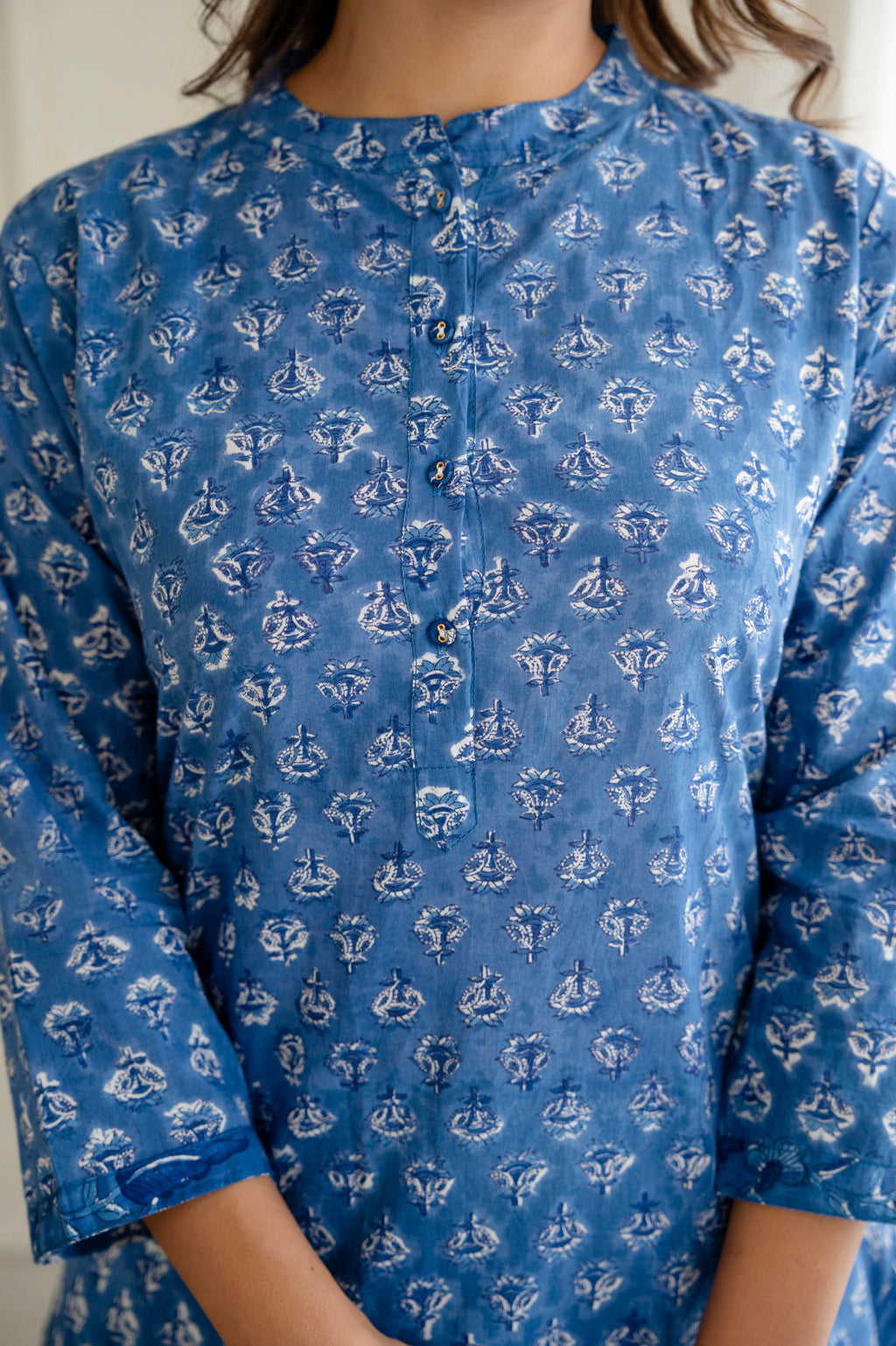 Royal Indigo Floral Hand-Block Printed Pure Cotton Kurta Set