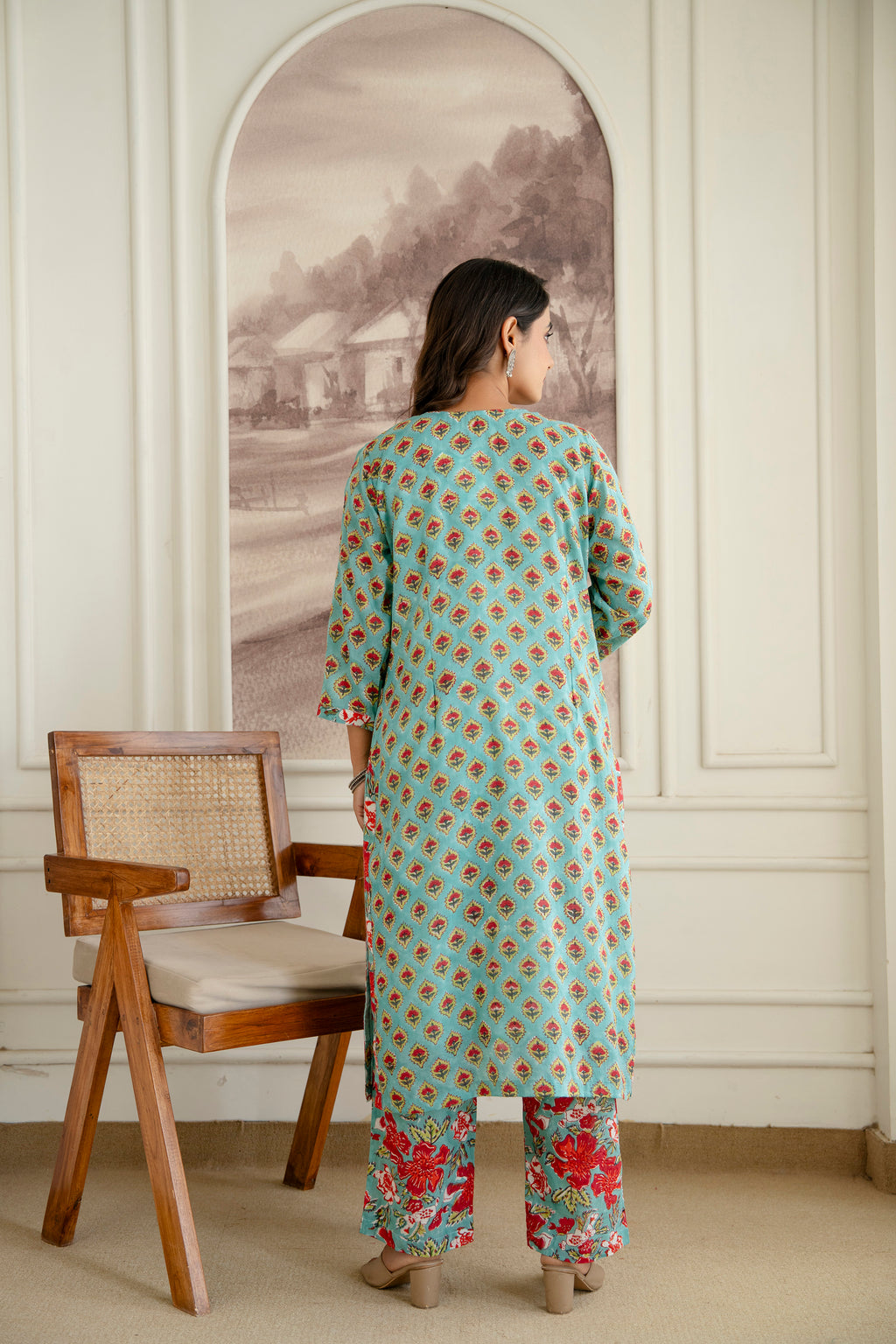 Ocean Breeze Hand-Block Printed Pure Cotton Kurta Set