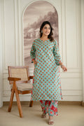 Ocean Breeze Hand-Block Printed Pure Cotton Kurta Set