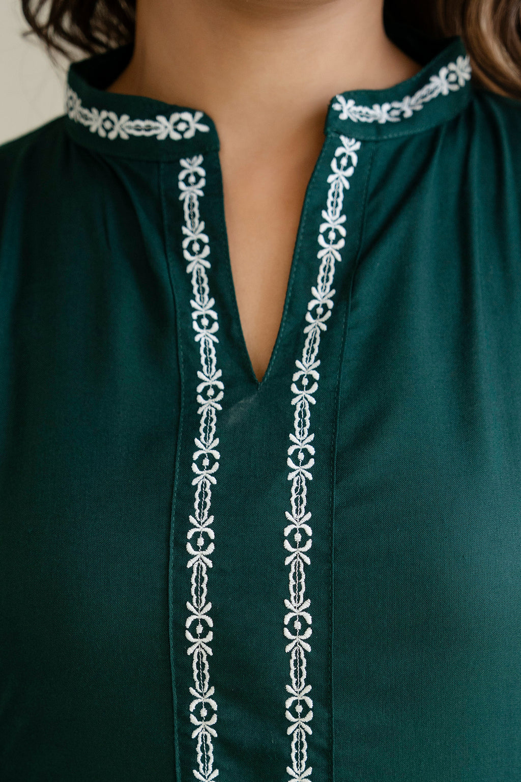 Embroidered Mandarin Collar A-Line Midi Dress