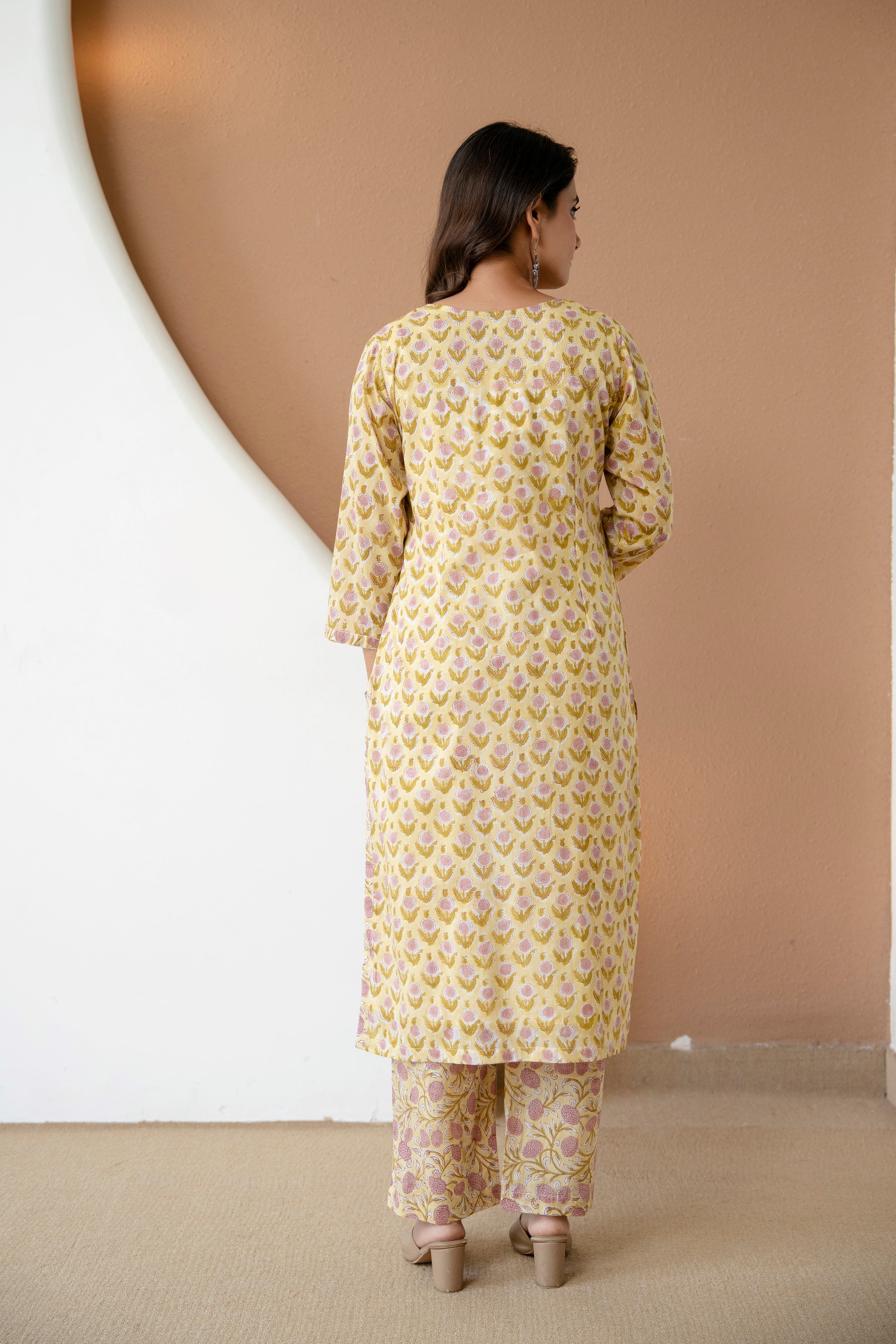 Sunlit Bloom Hand-Block Printed Cotton Kurta Set