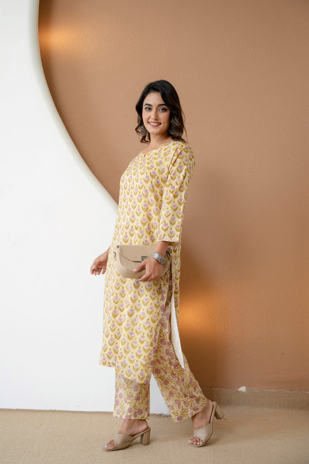 Sunlit Bloom Hand-Block Printed Cotton Kurta Set