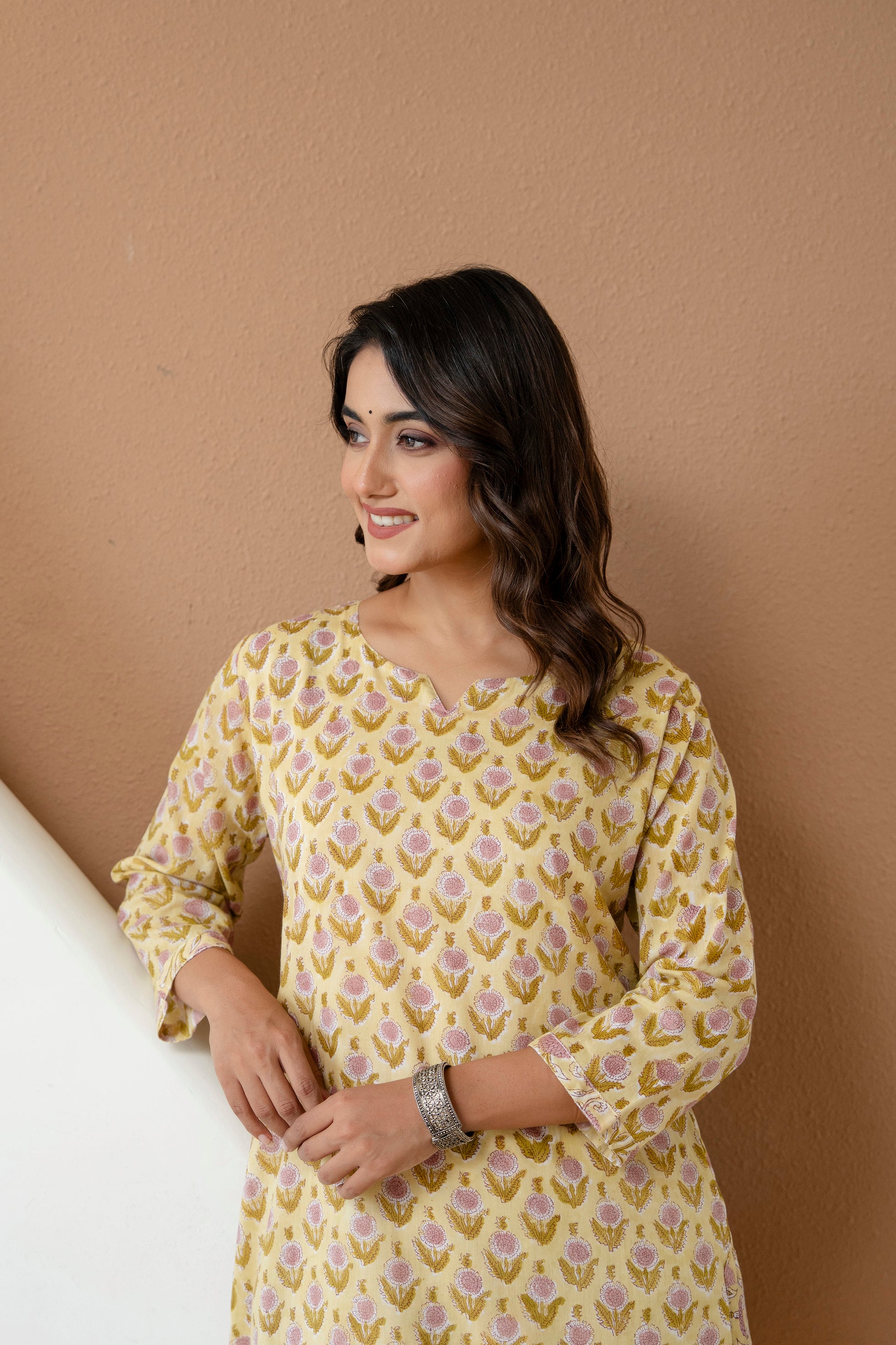 Sunlit Bloom Hand-Block Printed Cotton Kurta Set