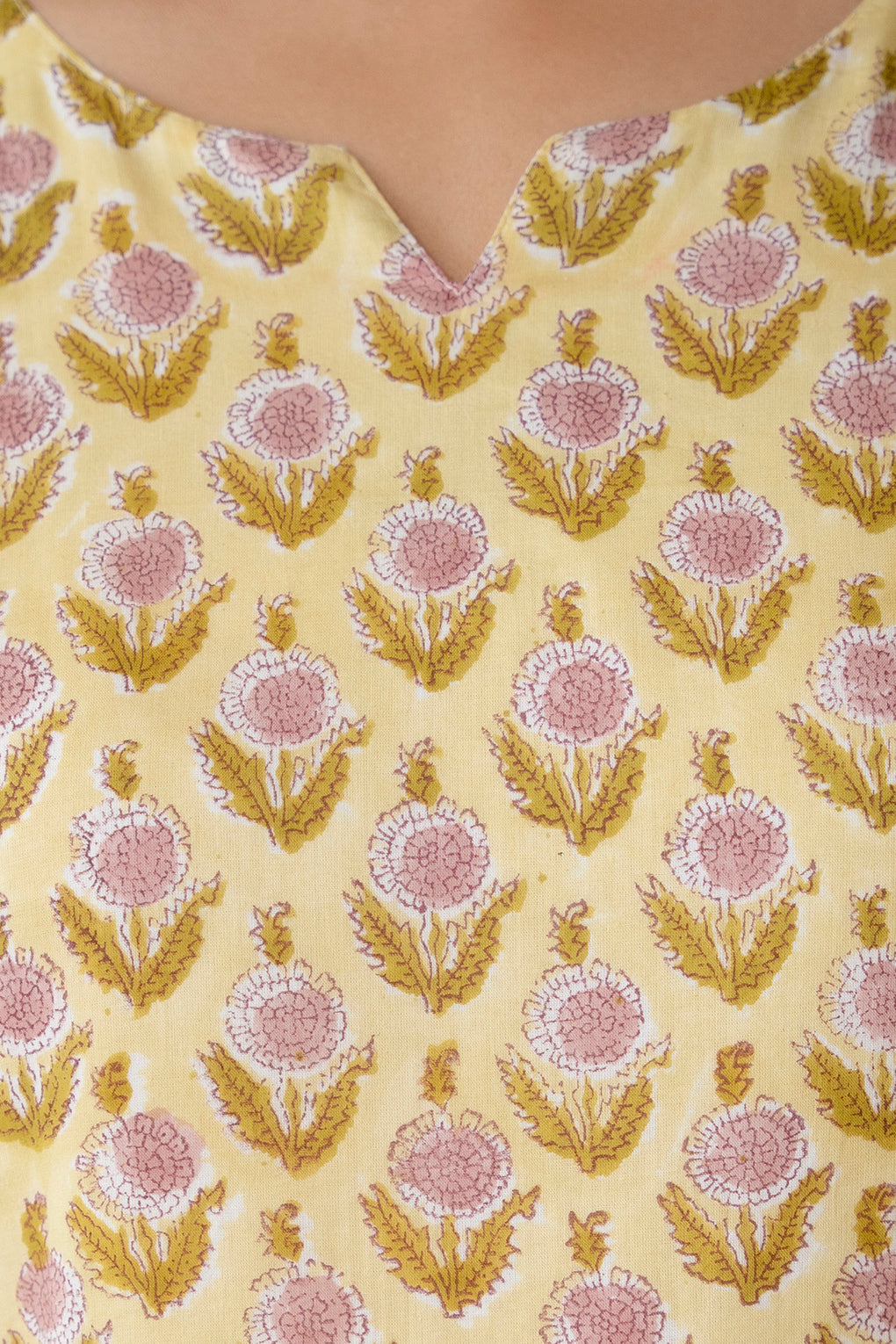 Sunlit Bloom Hand-Block Printed Cotton Kurta Set
