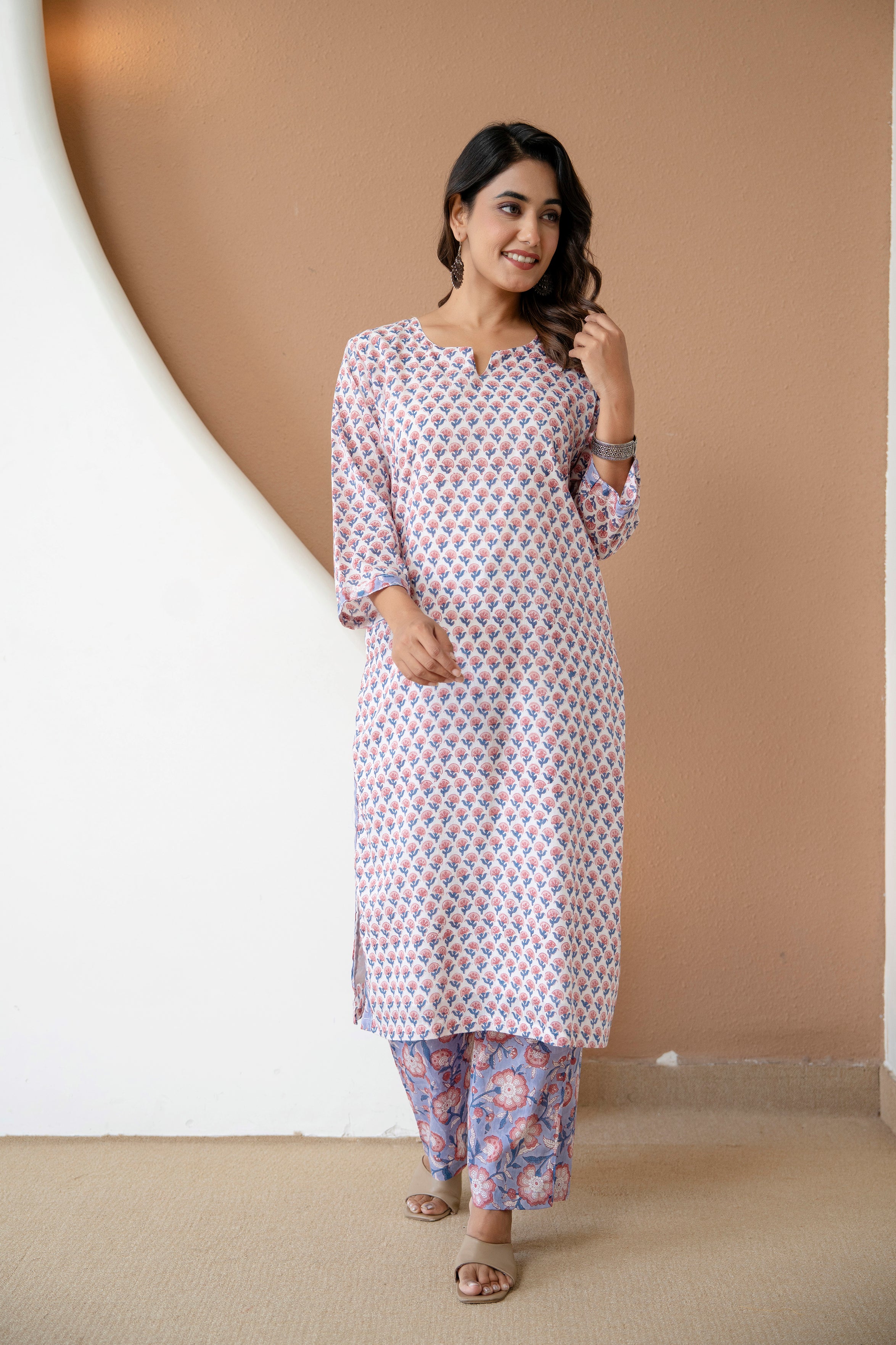 Meadow Bloom Hand-Block Printed Pure Cotton Kurta Set