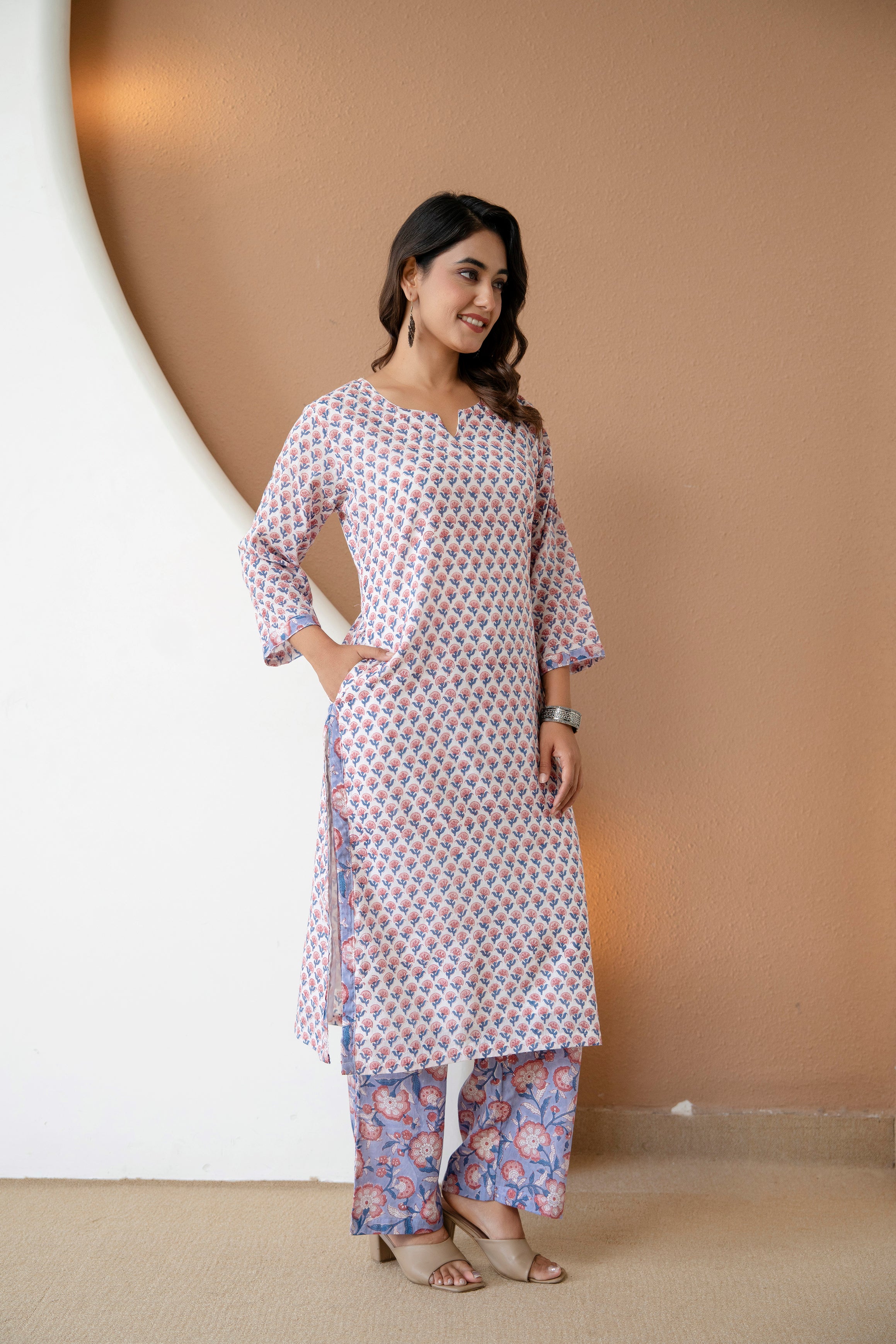 Meadow Bloom Hand-Block Printed Pure Cotton Kurta Set
