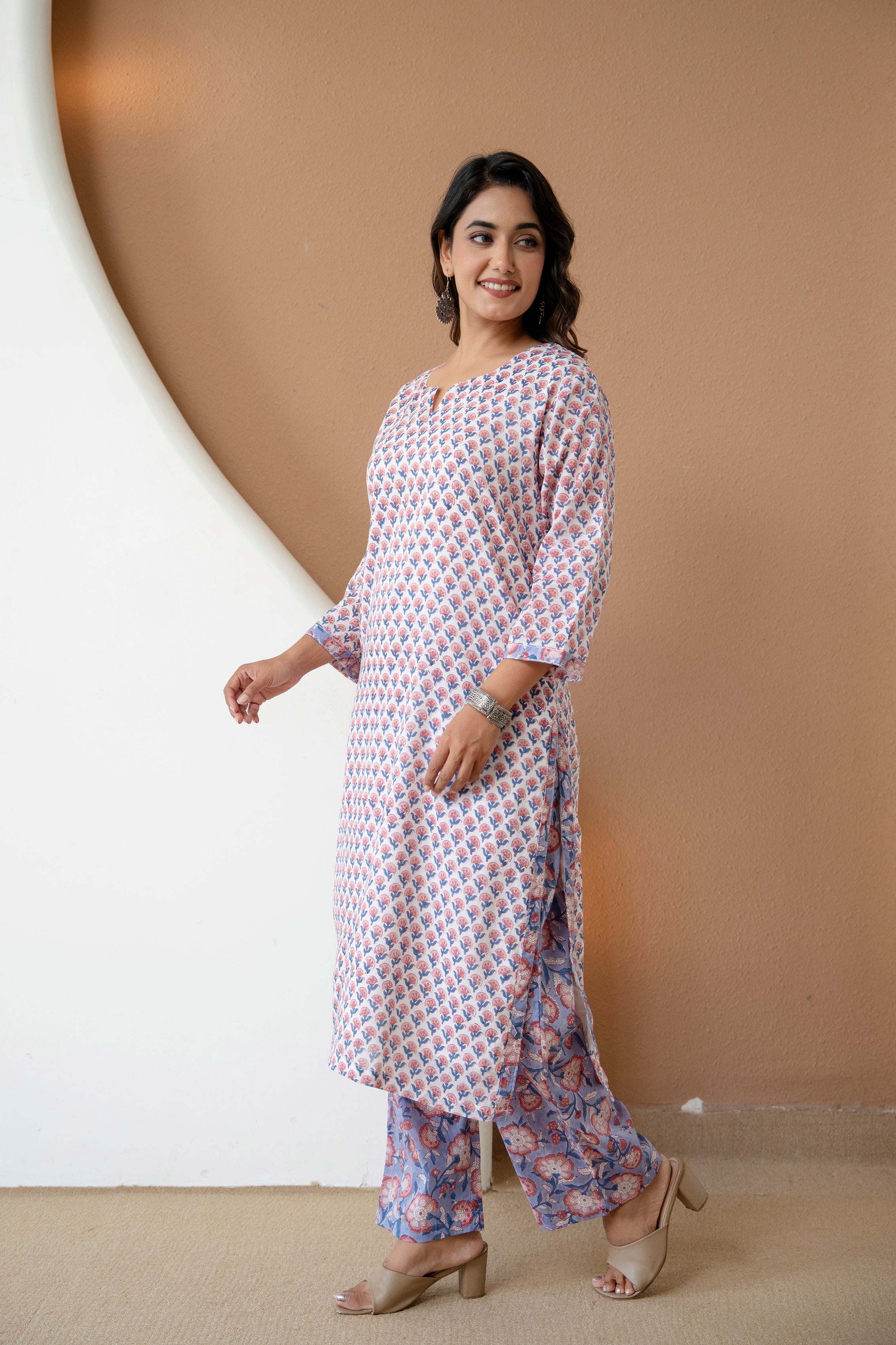 Meadow Bloom Hand-Block Printed Pure Cotton Kurta Set