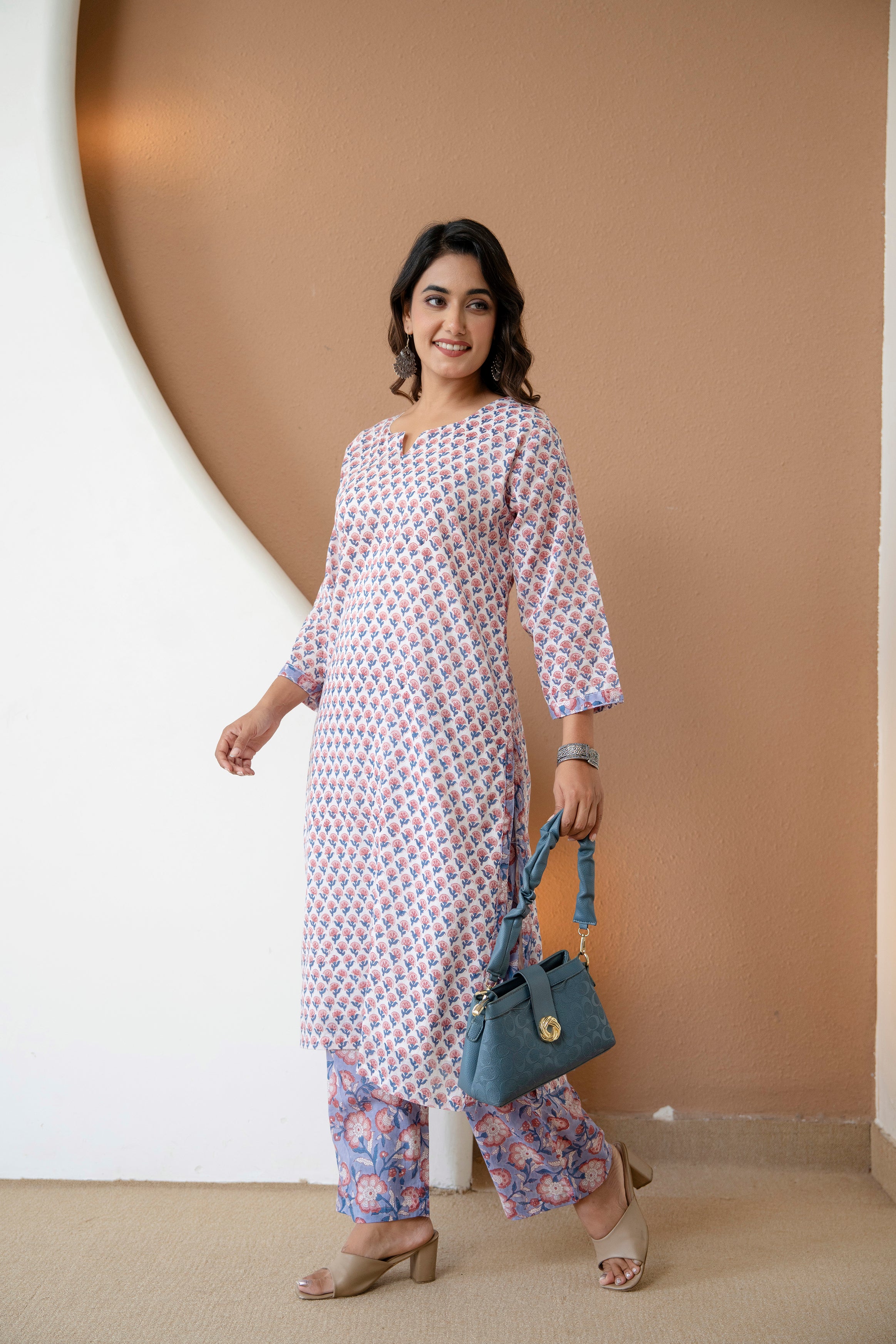 Meadow Bloom Hand-Block Printed Pure Cotton Kurta Set