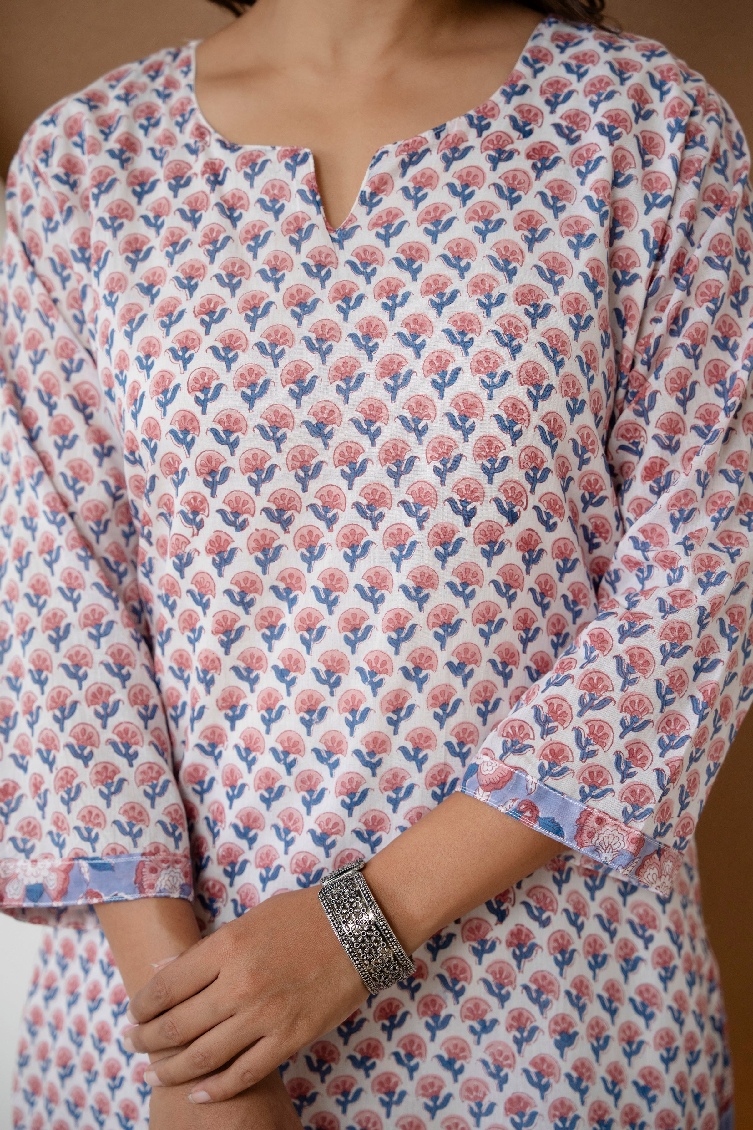 Meadow Bloom Hand-Block Printed Pure Cotton Kurta Set