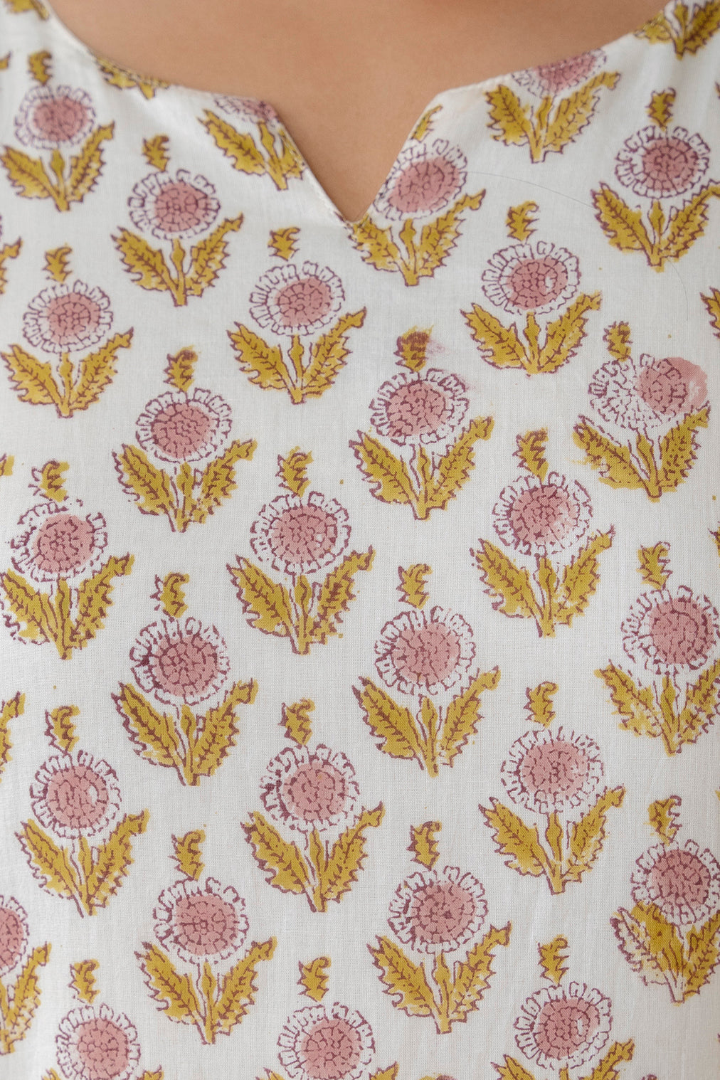 Pure Off-White Floral Block Printed Cotton Kurta & Pants Set